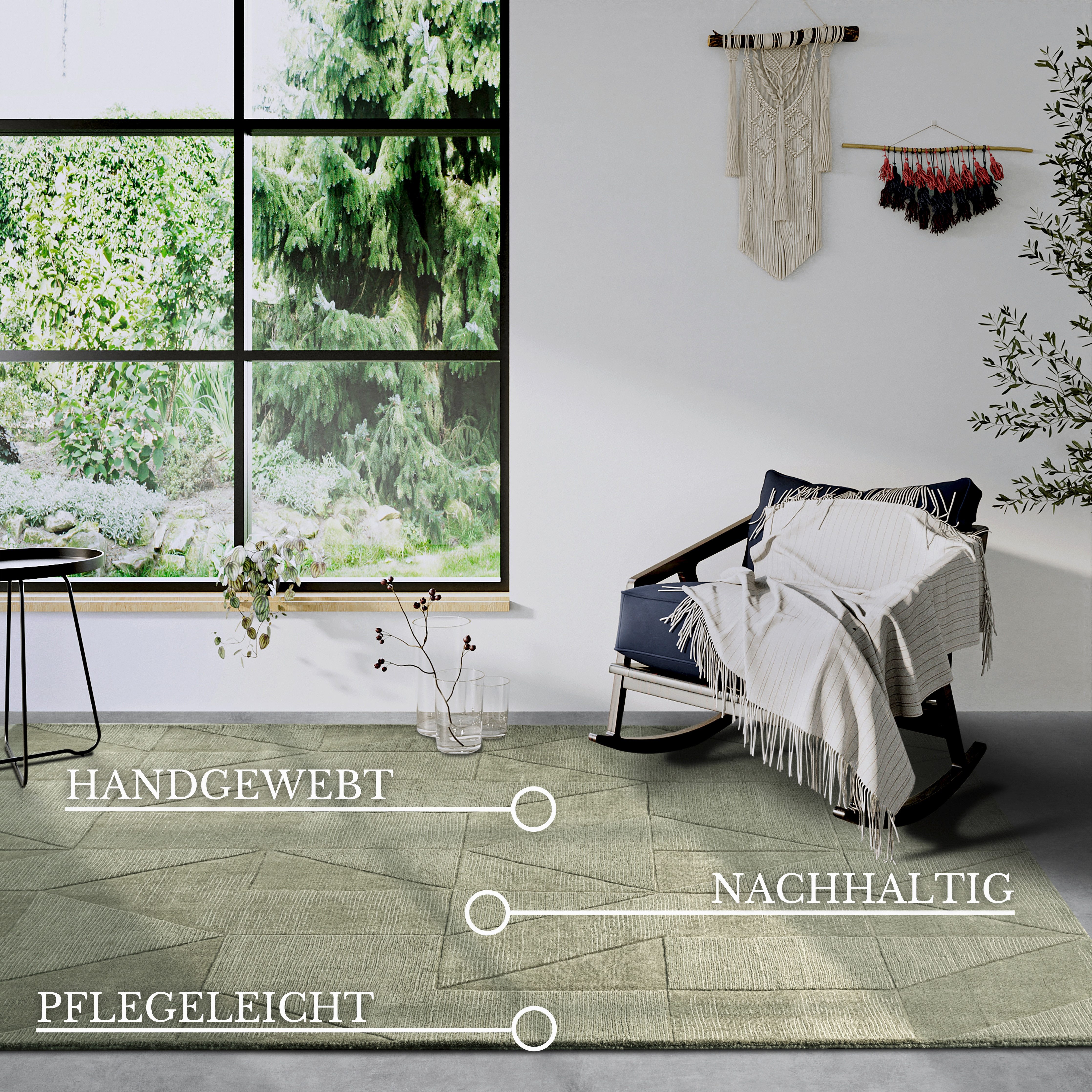 Villeroy & Boch Wollen kleed Ursule Loper, handgeweven, wol, natuur, woonkamer, geometrie, boho