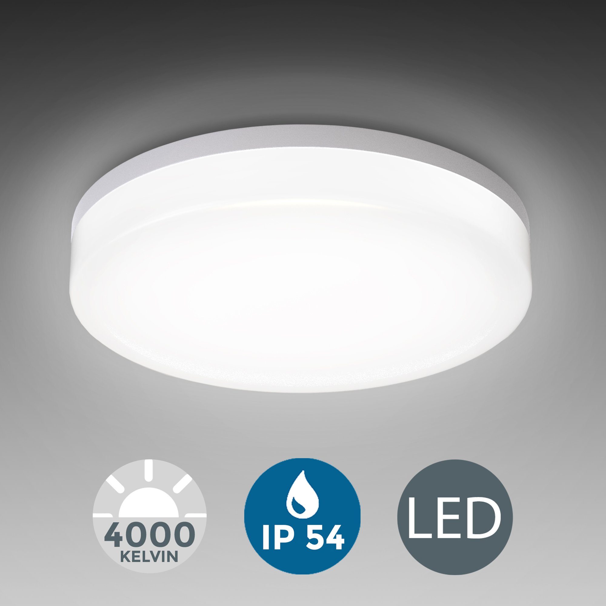B.K.Licht Led-plafondlamp Plafondlamp, 13W, badkamerlamp, lamp IP54, inclusief 13W 1500lm