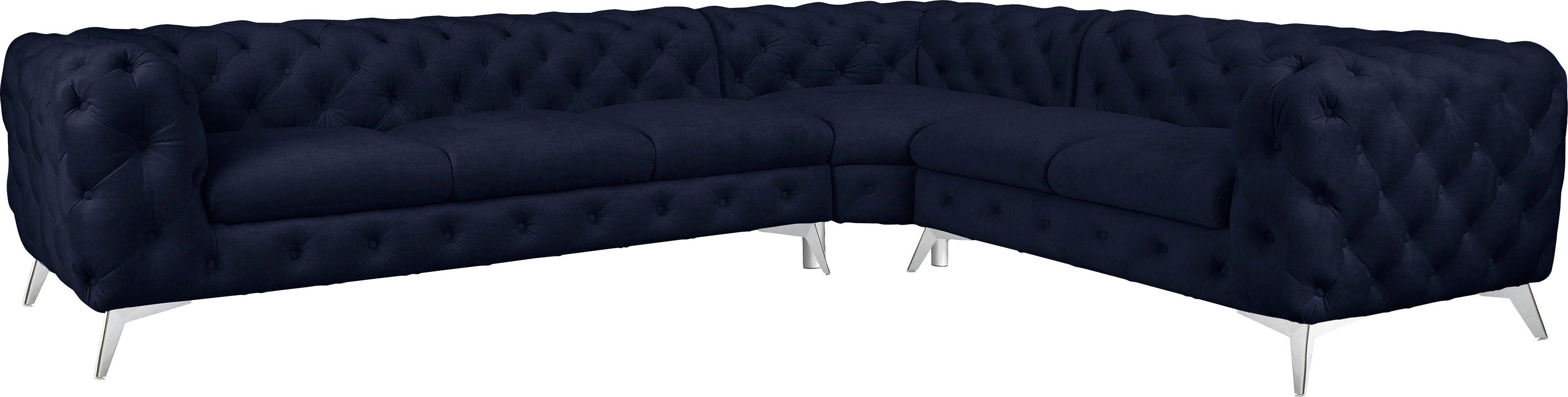 Leonique Chesterfield-bank Glynis L-vorm luxueuze capitonnage, moderne chesterfield look, kleur van de poten ter keuze