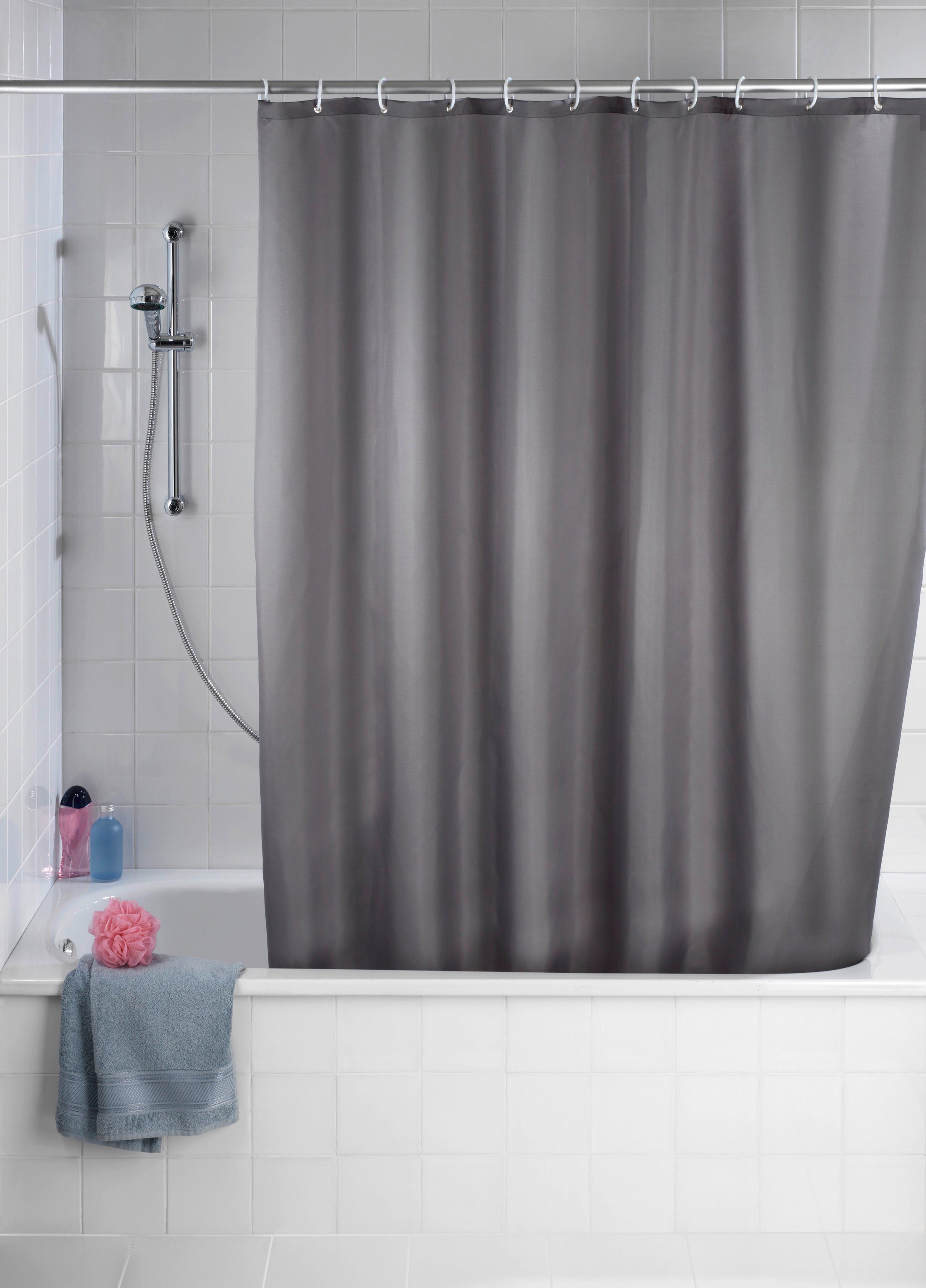 WENKO Douchegordijn Uni Grey Hoogte 200 cm, wasbaar