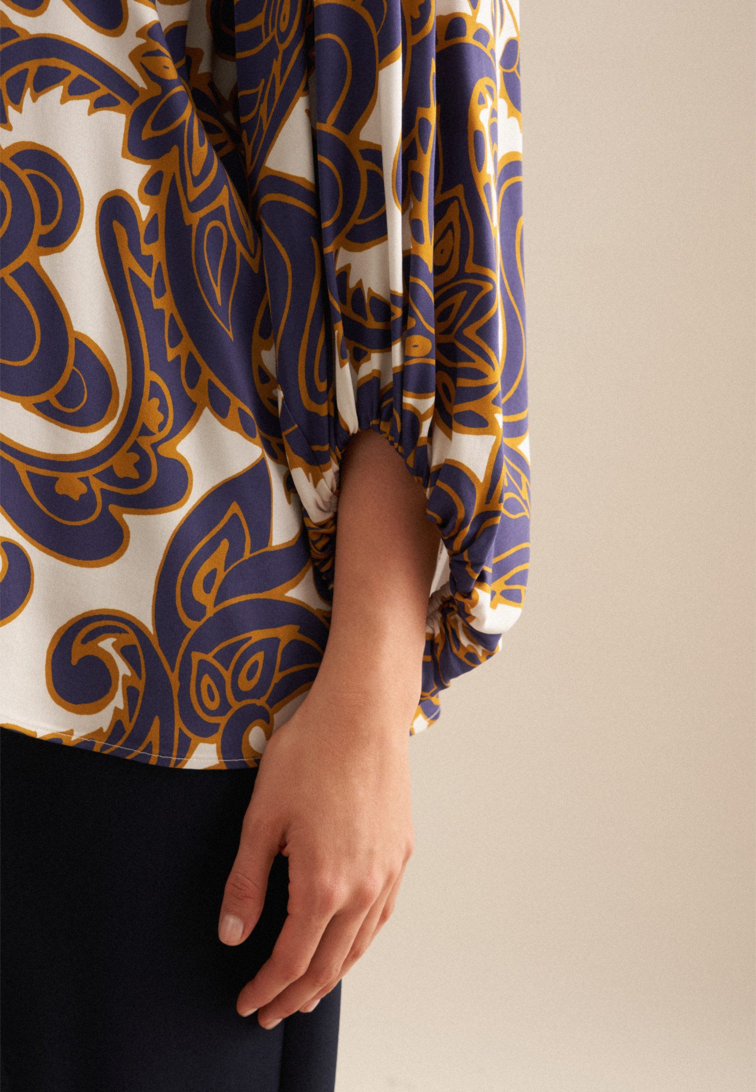 seidensticker Shirtblouse Zwarte roos 3/4-mouw v-hals paisley