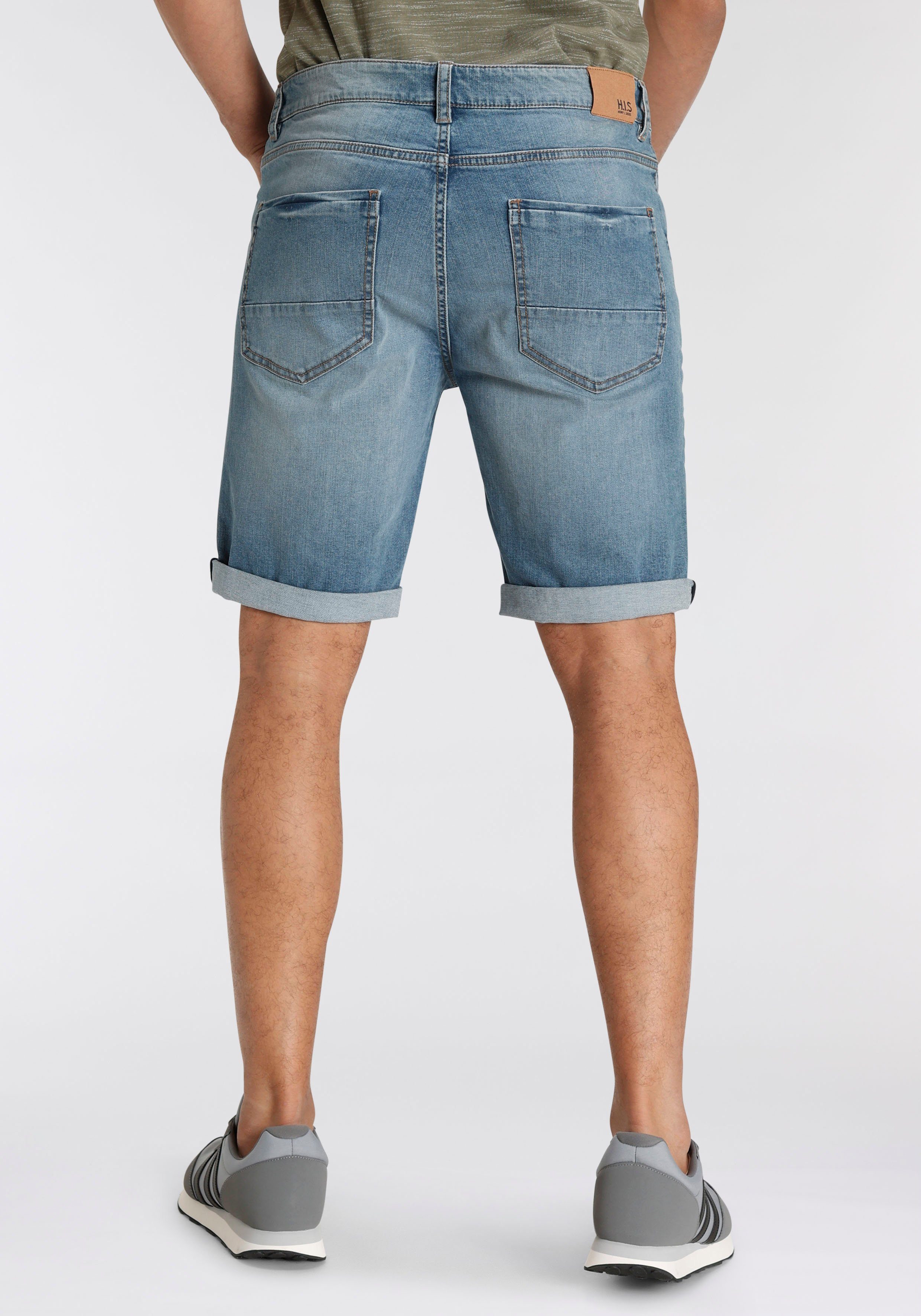 H.I.S Jeansshort DEYO rechte snit, used-wassing, lage taille