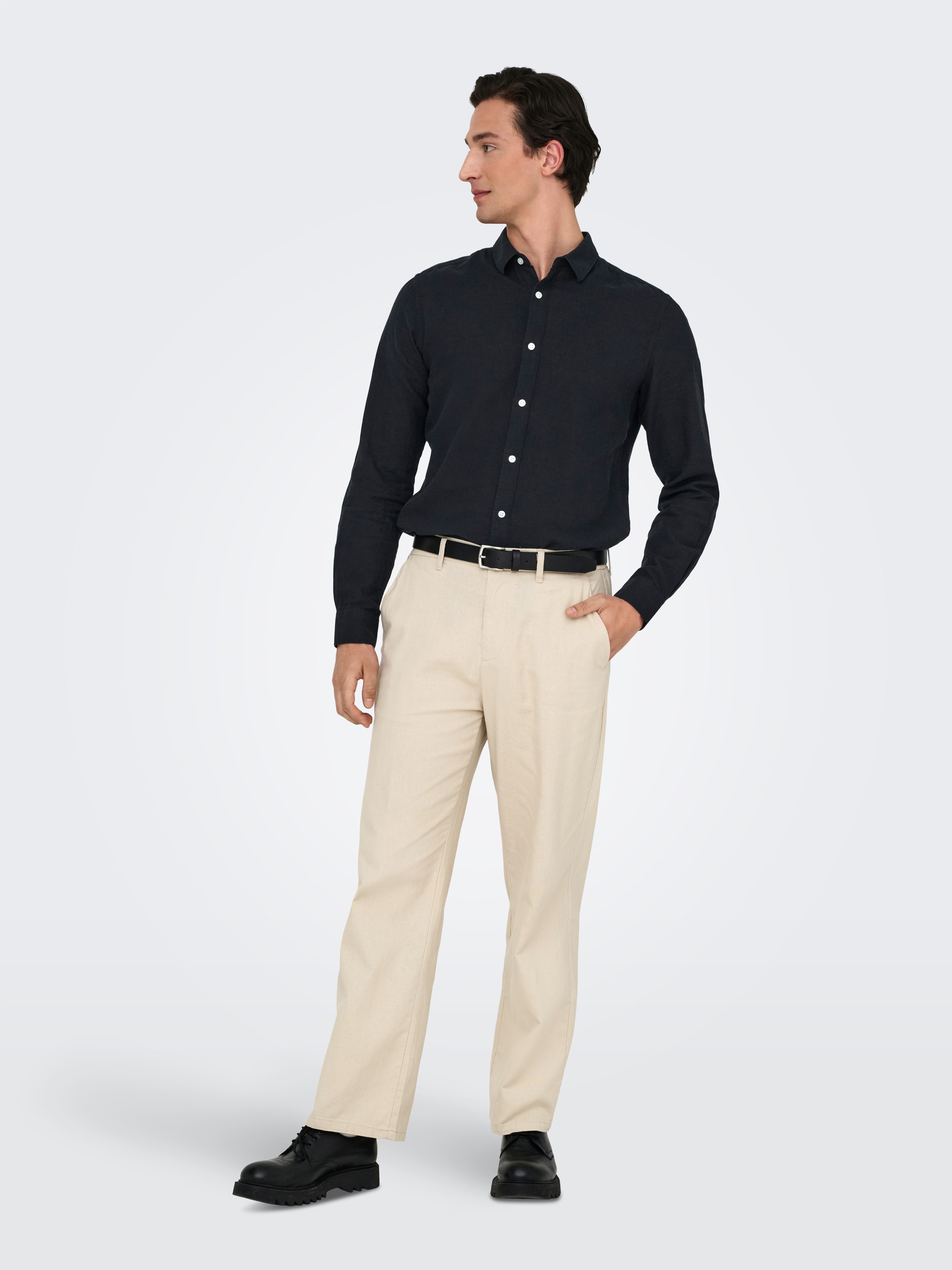 ONLY & SONS Overhemd met lange mouwen ONSCAIDEN LS SOLID LINEN SHIRT NOOS