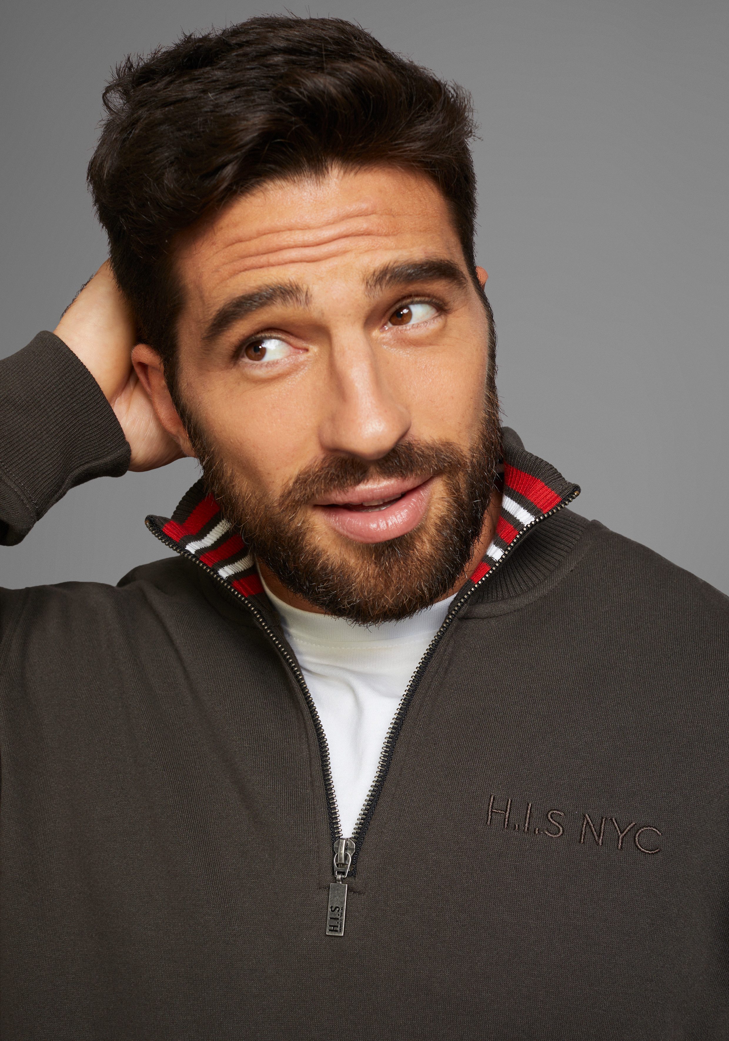 H.I.S Sweatshirt effen van rekbare sweatstof met logoborduring