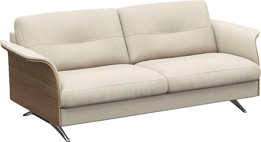 FLEXLUX 2,5-zitsbank Glow sofa, bank Premium zit: koudschuim & vering, armleuning van geolied eiken, voet van aluminium