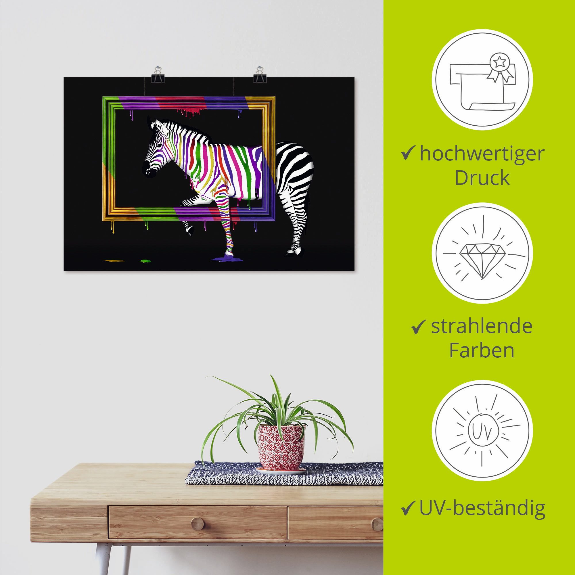 Artland Artprint De regenboog zebra als artprint op linnen, poster, muursticker in verschillende maten