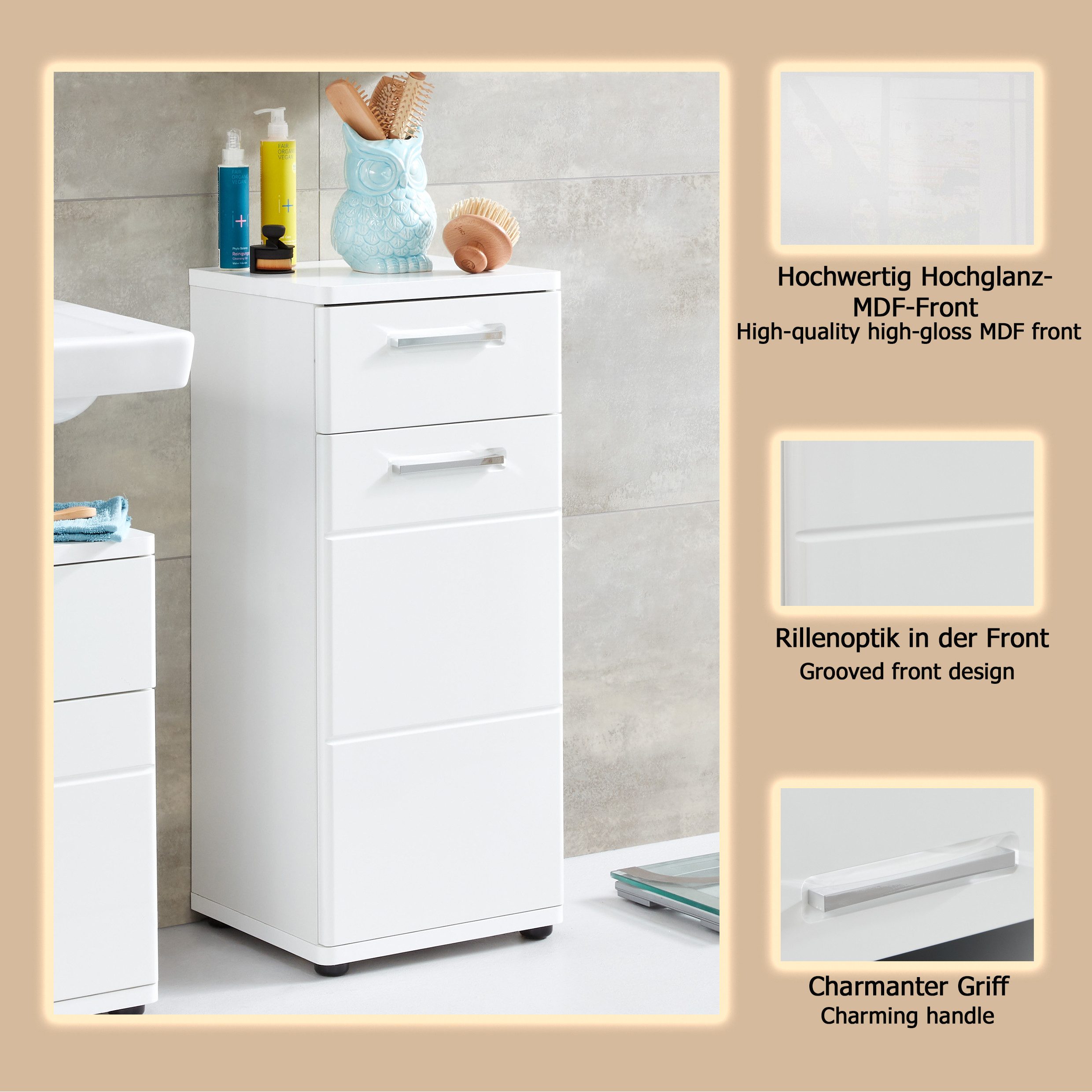 welltime Onderkast Mora Badkommode in wit met lade en 2 vakken - (B/D/H) 37/34/87 cm