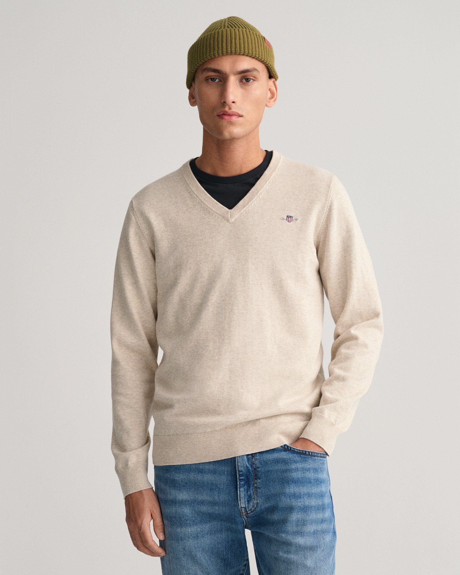 Gant Trui met V-hals CLASSIC COTTON V-NECK Premium brei jersey van zacht 100% katoen overgangs trui