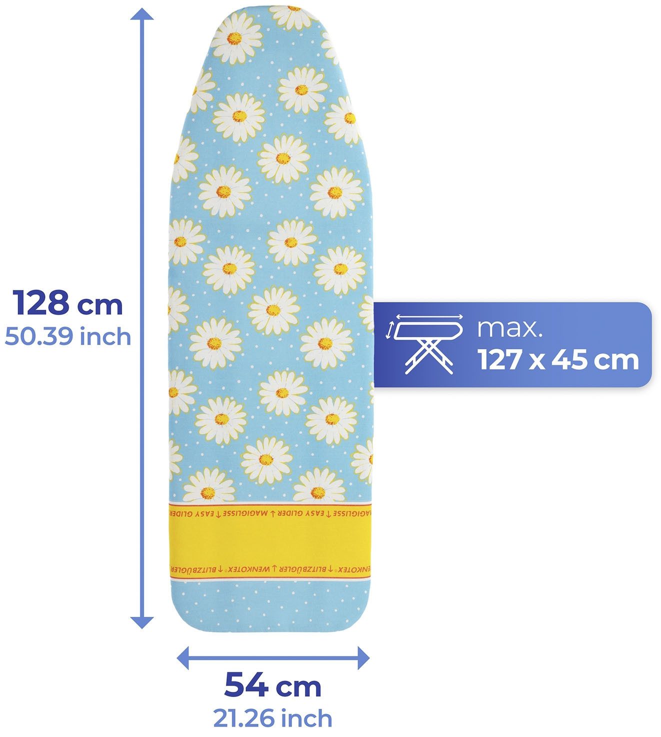 Maximex Strijkplankhoes Margie Strijktafelhoes met blitzstrijkzone, gepolsterd, 128 x 54 cm