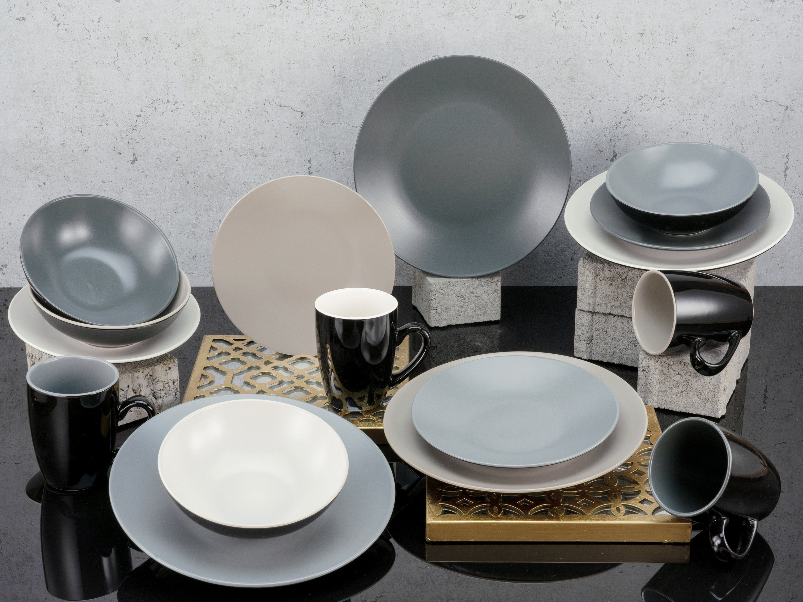 CreaTable Combi-servies Servies-set Very Cool Servies, coole kleuren, 16 delen, voor 4 personen (set, 16-delig)