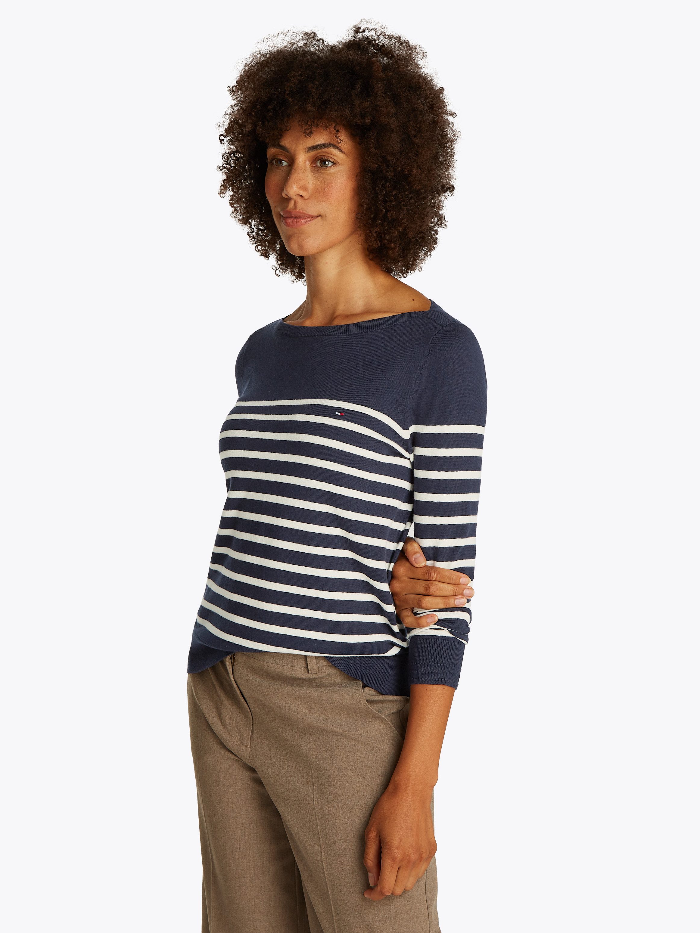 Tommy Hilfiger Gebreide trui CO JERSEY STITCH BOAT-NK SWEATER met -merklabel op de mouw