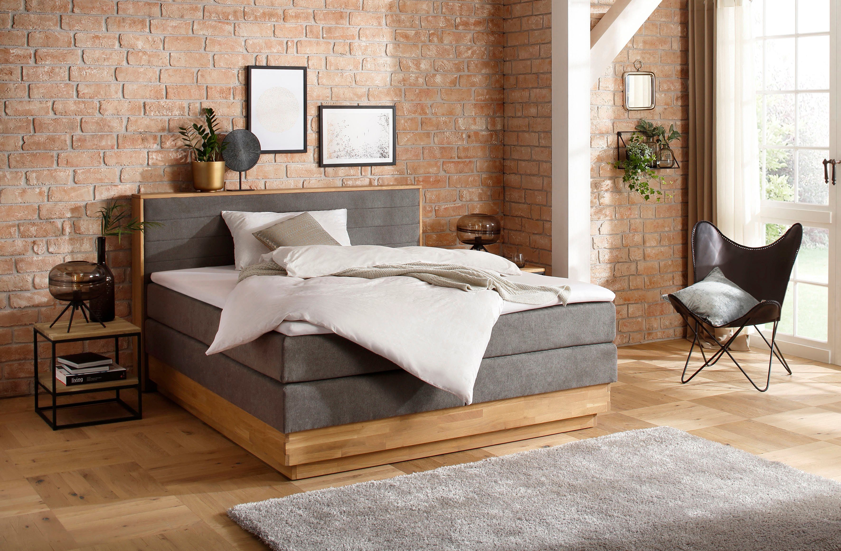 Home affaire Boxspring Cavan Eiken, met bedkist & topmatras, verschillende hardheden (ook H4)