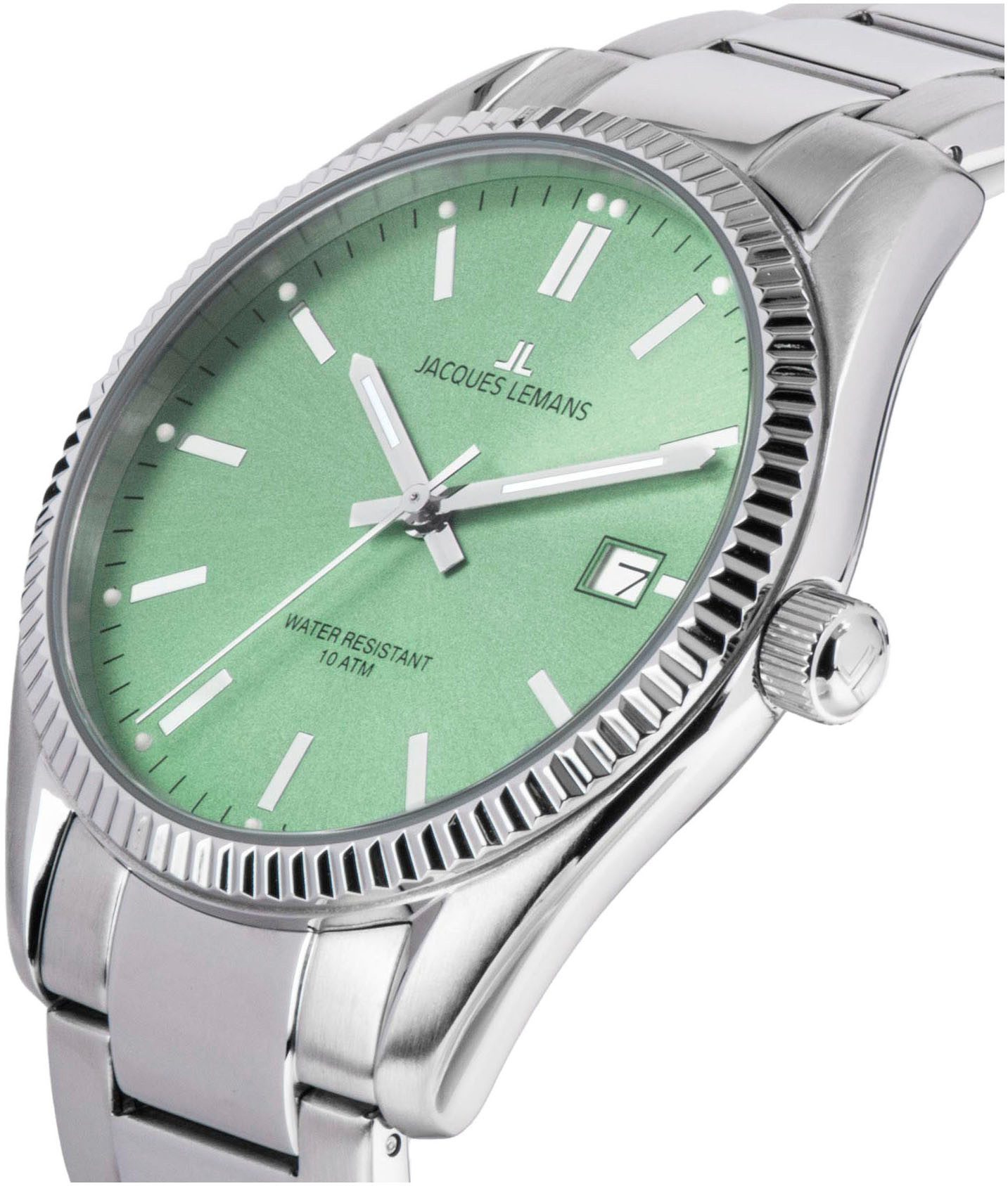 Jacques Lemans Kwartshorloge Derby Polshorloge, dameshorloge, datum, luminescerende wijzers, roestvrijstalen armband