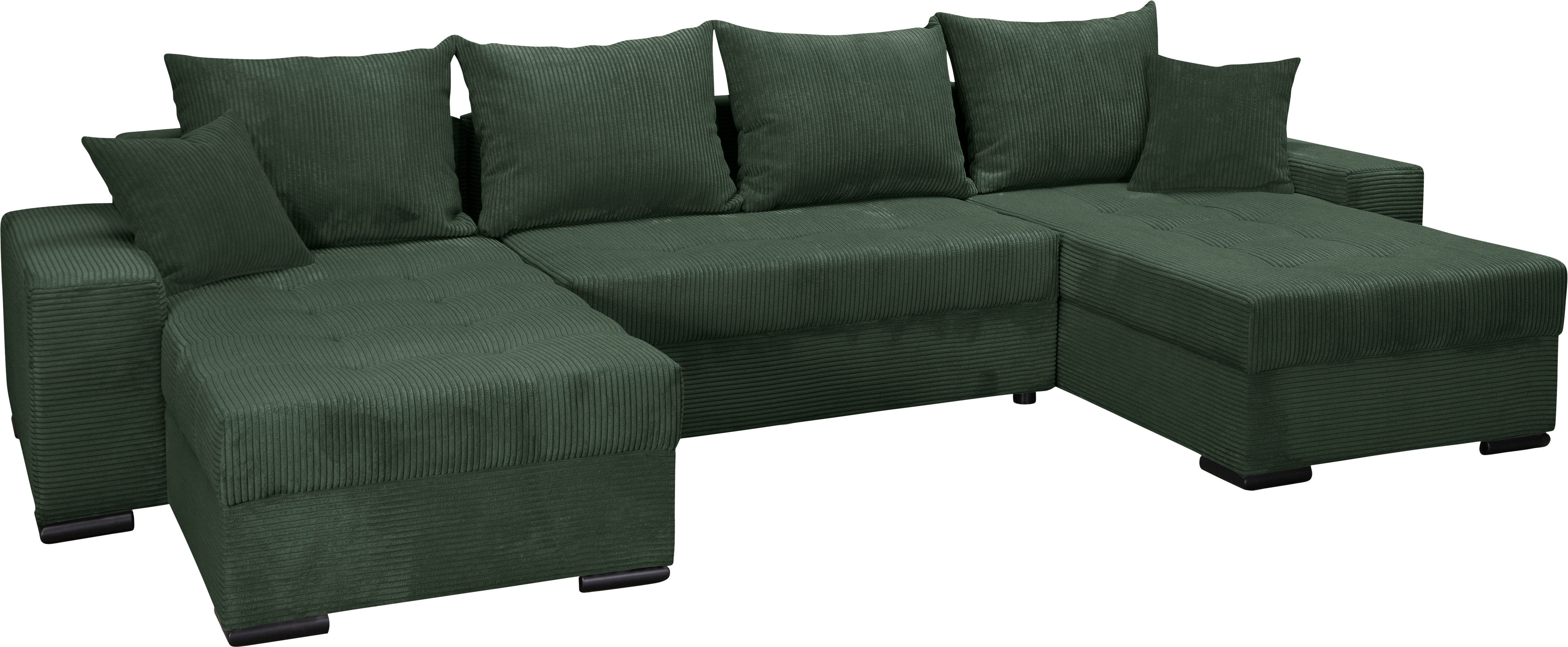 COLLECTION AB Zithoek XL-Josy U-vorm, breedte 313 cm, cord-/mix incl. bedfunctie, bedlade, met 4 gelijk grote rugkussens