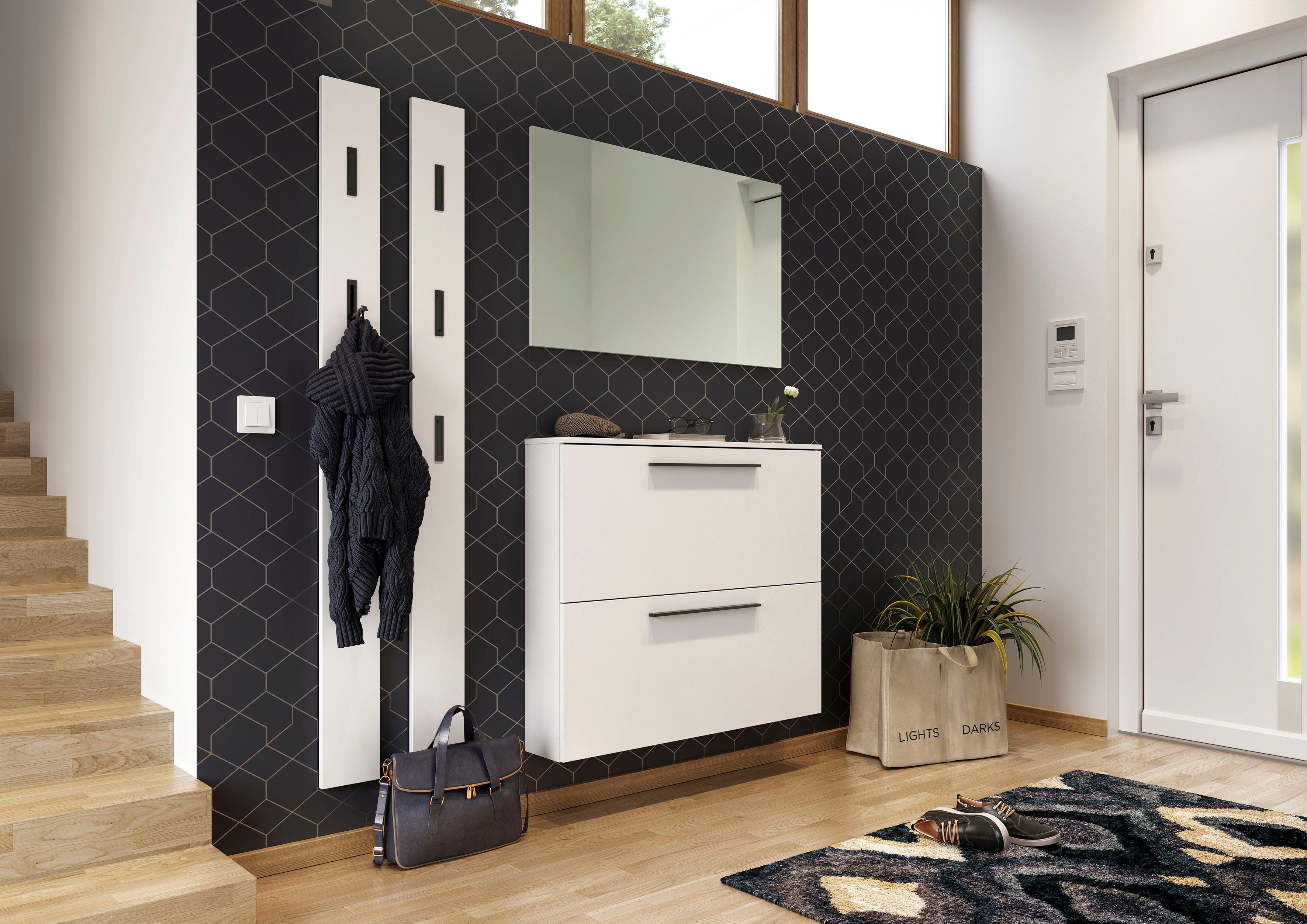 GERMANIA Kapstokpaneel Colorado met 3 klap haken in zwart of aluminiumkleur, hoogte 170 cm