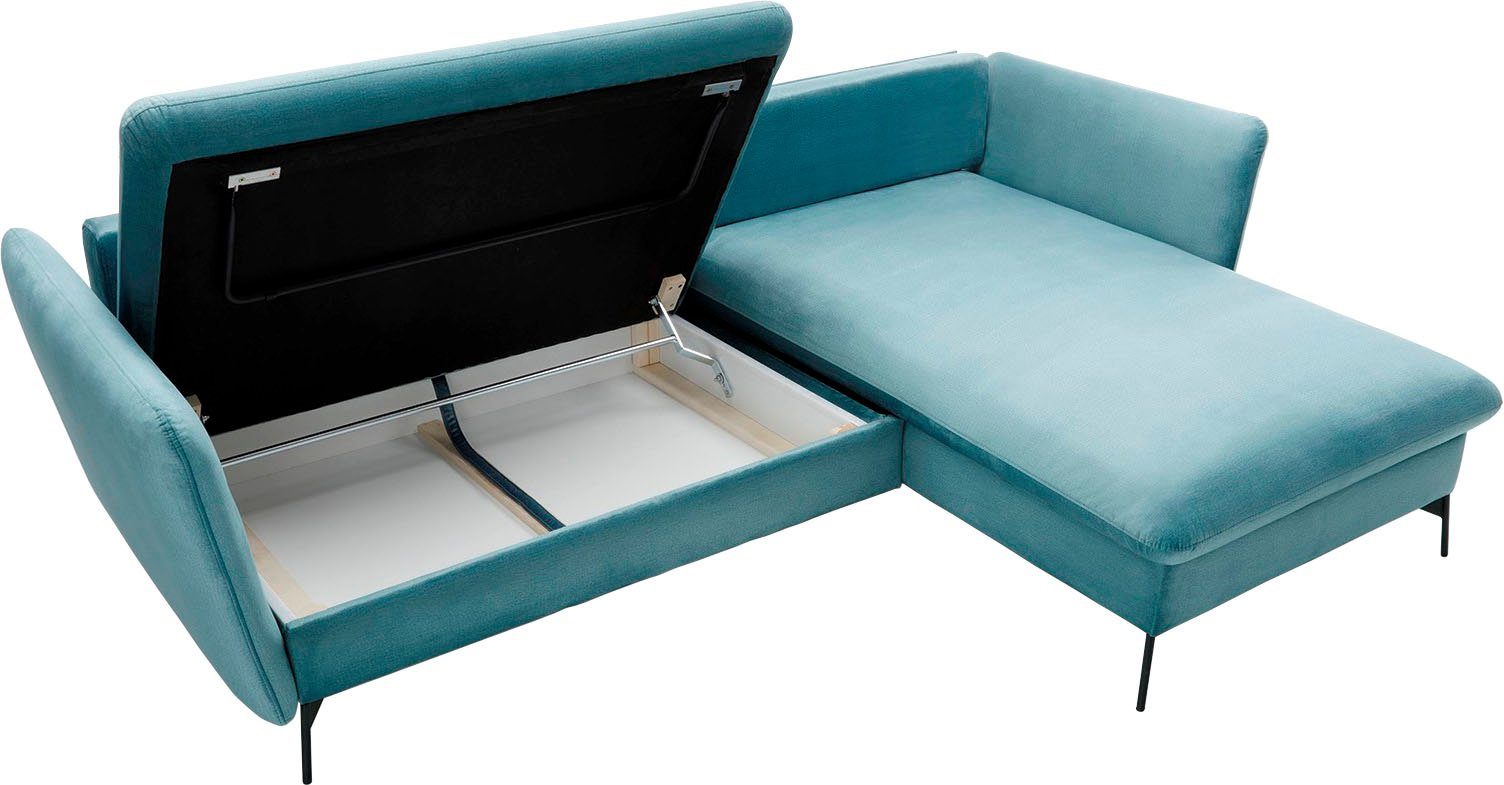 andas Hoekbank LIVORNO,258 cm, L-model, Slaapfunctie en bedlade (139/224 cm), fluweel, structuur, geweven stof