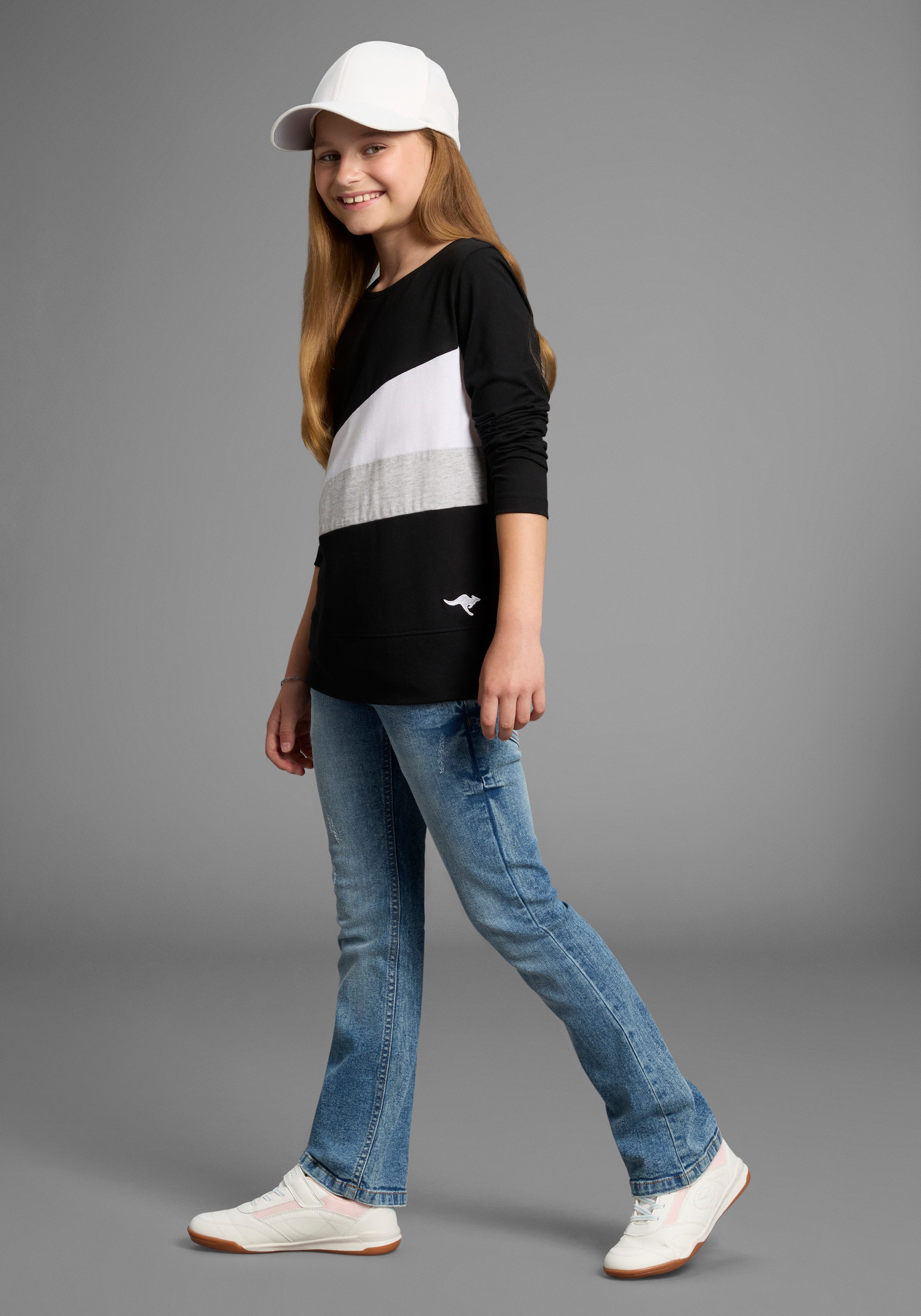 KangaROOS Shirt met lange mouwen Met coole colorblocking met kangaroos logo en borduursel