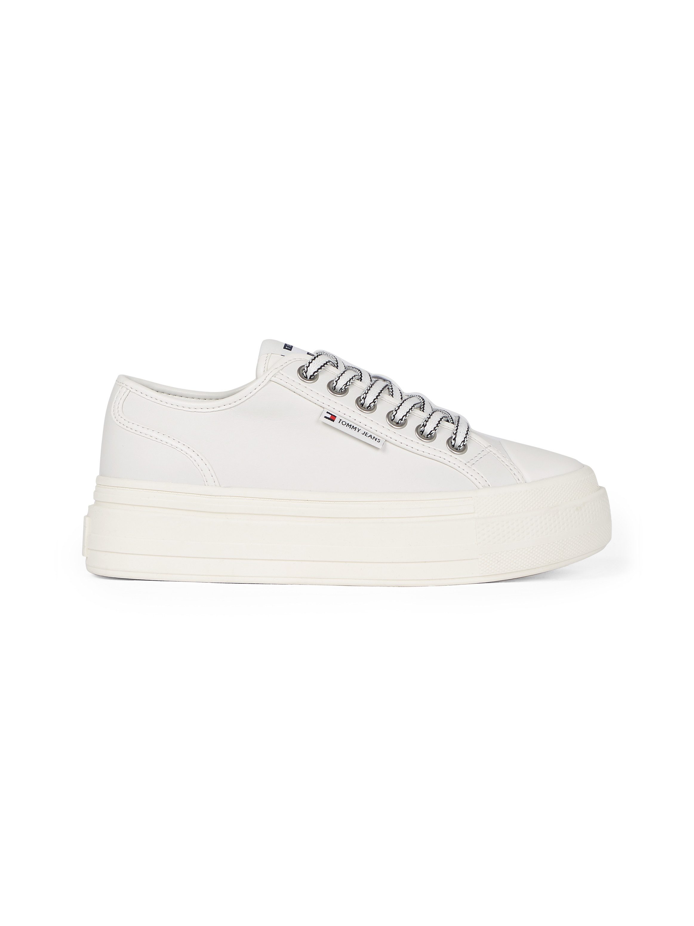 TOMMY JEANS Plateausneakers TJW FOXING VULC LC LEATHER , vrijetijdsschoen, lage schoen, veterschoen, contrast-veters