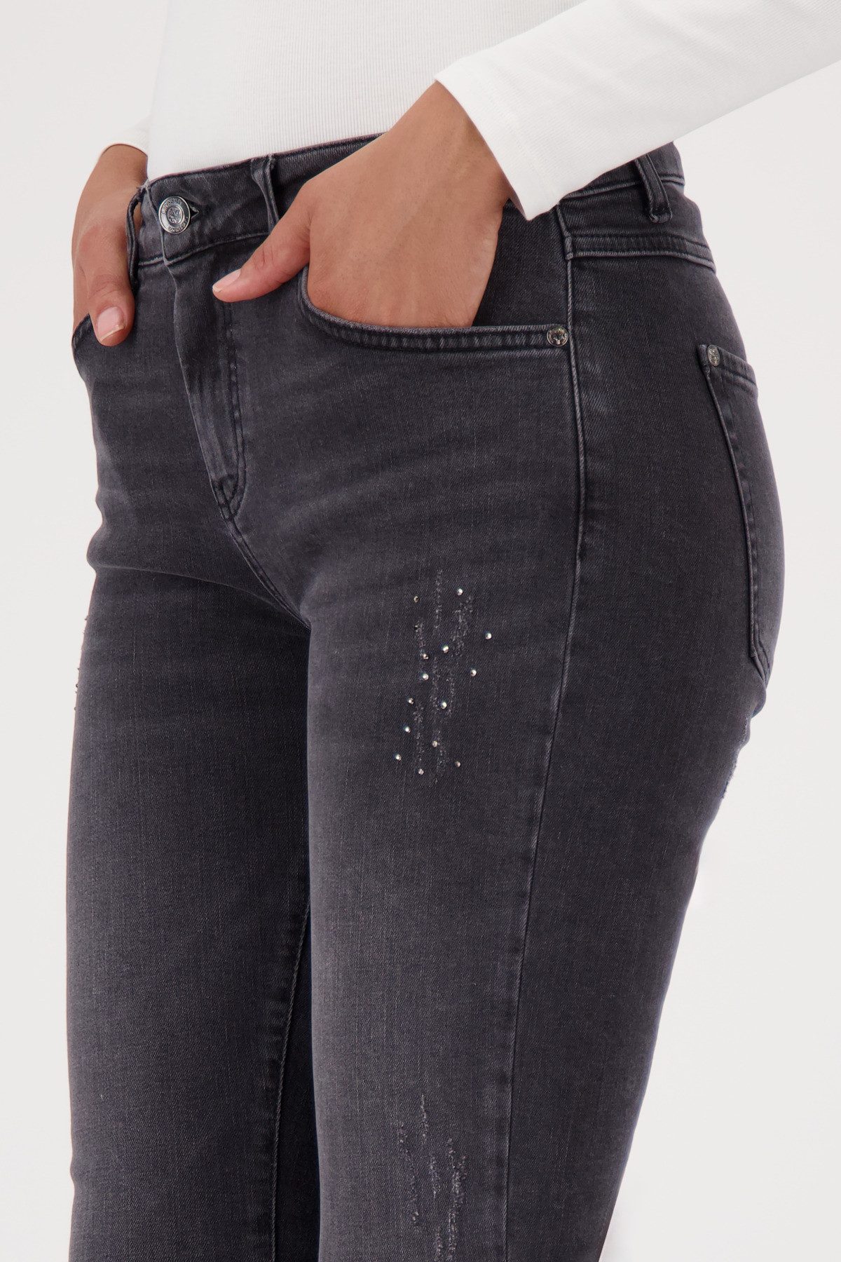 Monari Slim fit jeans Broek Jeans Klinknagelversiering