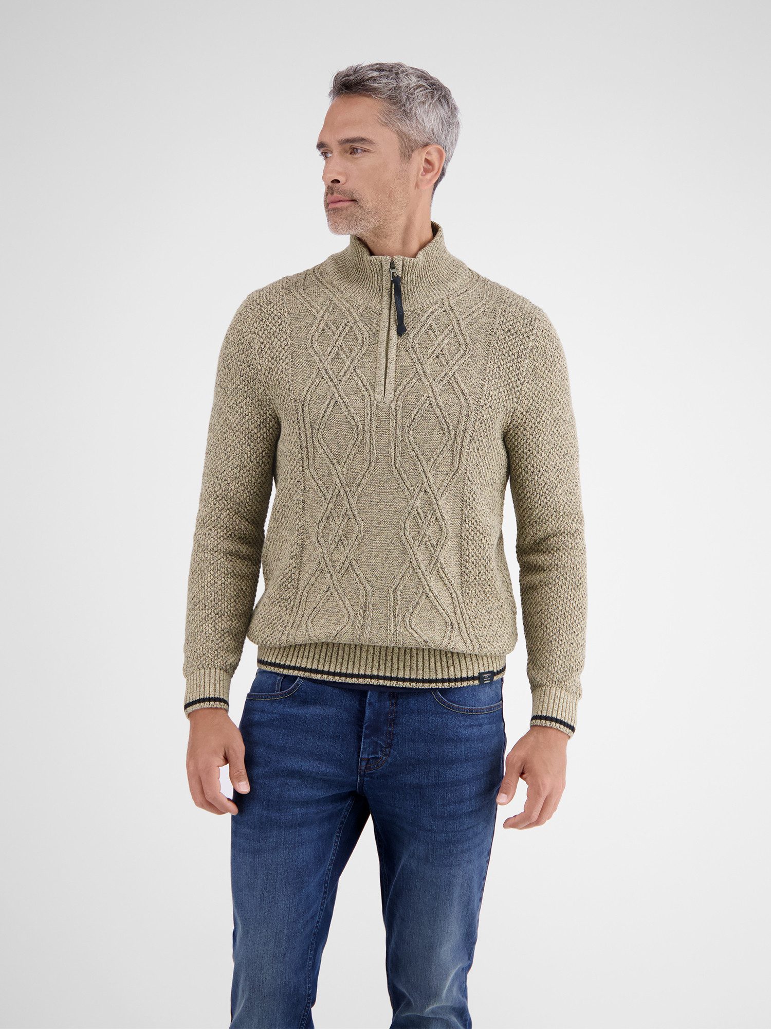 Lerros Gebreide trui LERROS Gebreide pullover met kabelpatroon en Troyerkraag