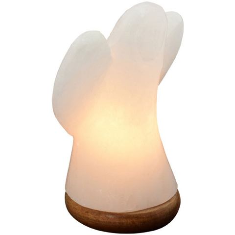 Himalaya Zoutkristal Lamp engel met houten voet witte lamp 46231 19 cm hoog