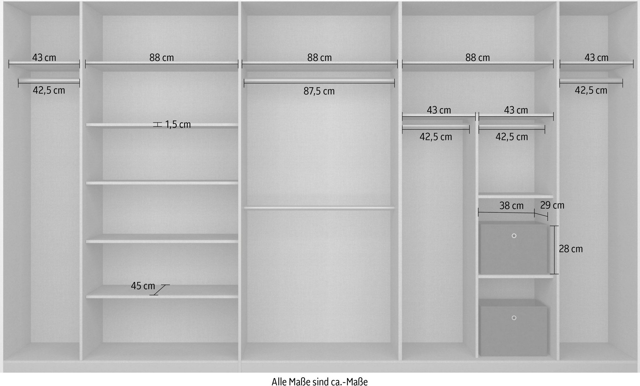 rauch Schuifdeurkast Kledingkast Kast Garderobe CORTONA inclusief indeling, 2 stoffen dozen en extra planken