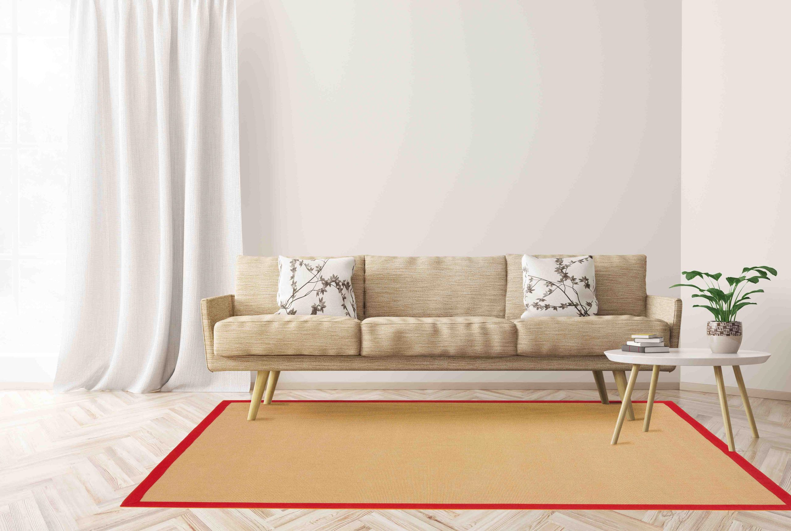 carpetfine Sisalkleed Sisal met gekleurd randdessin, antislip achterzijde sisal vloerkleden maat 200 cm x 290 cm x 5 mm rood