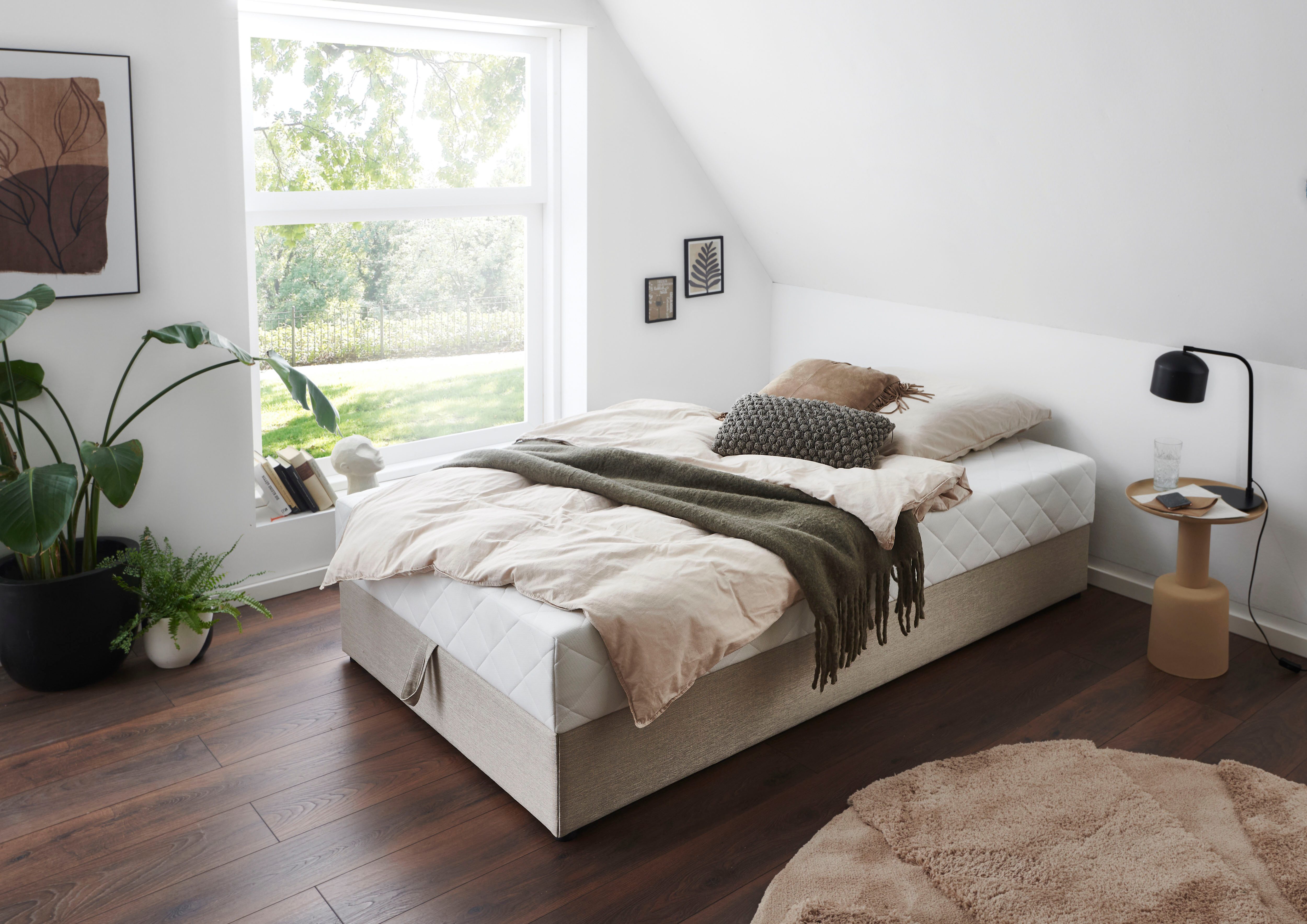 ATLANTIC home collection Boxspring BELINA met pocketveringmatras en ruime bedlade boxsprings beige