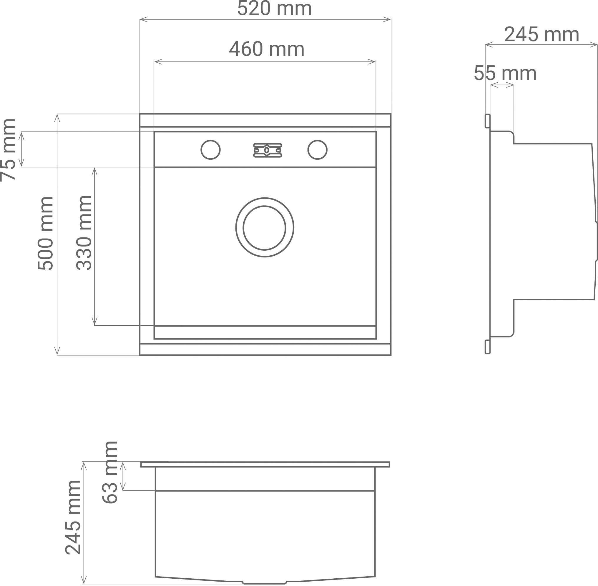 RESPEKTA Rvs spoelbak California 52x50 cm, workstation, met accessoires