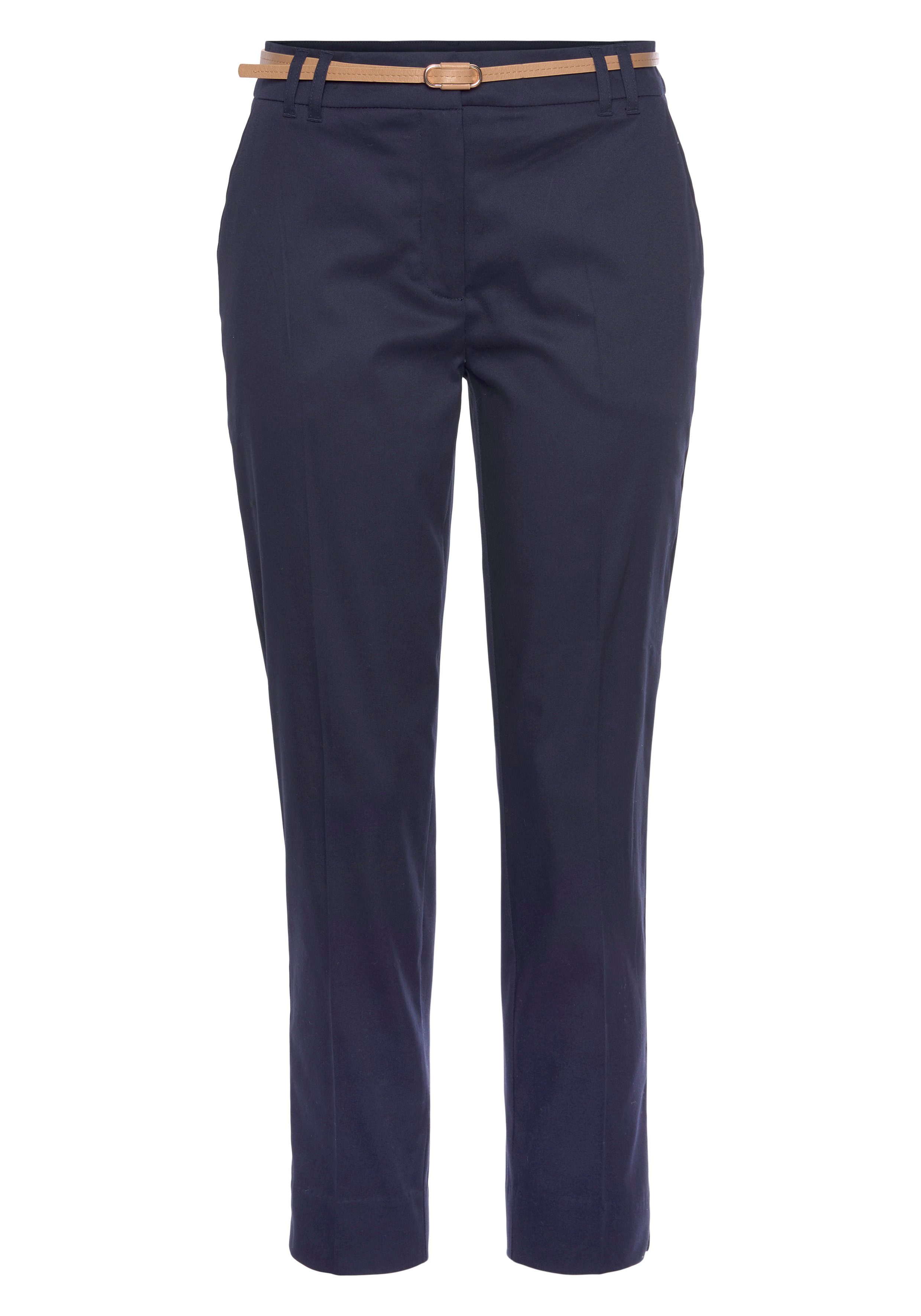 Vivance Chino in klassieke basic pasvorm, stoffen broek, business look (Met riem in leer-look)
