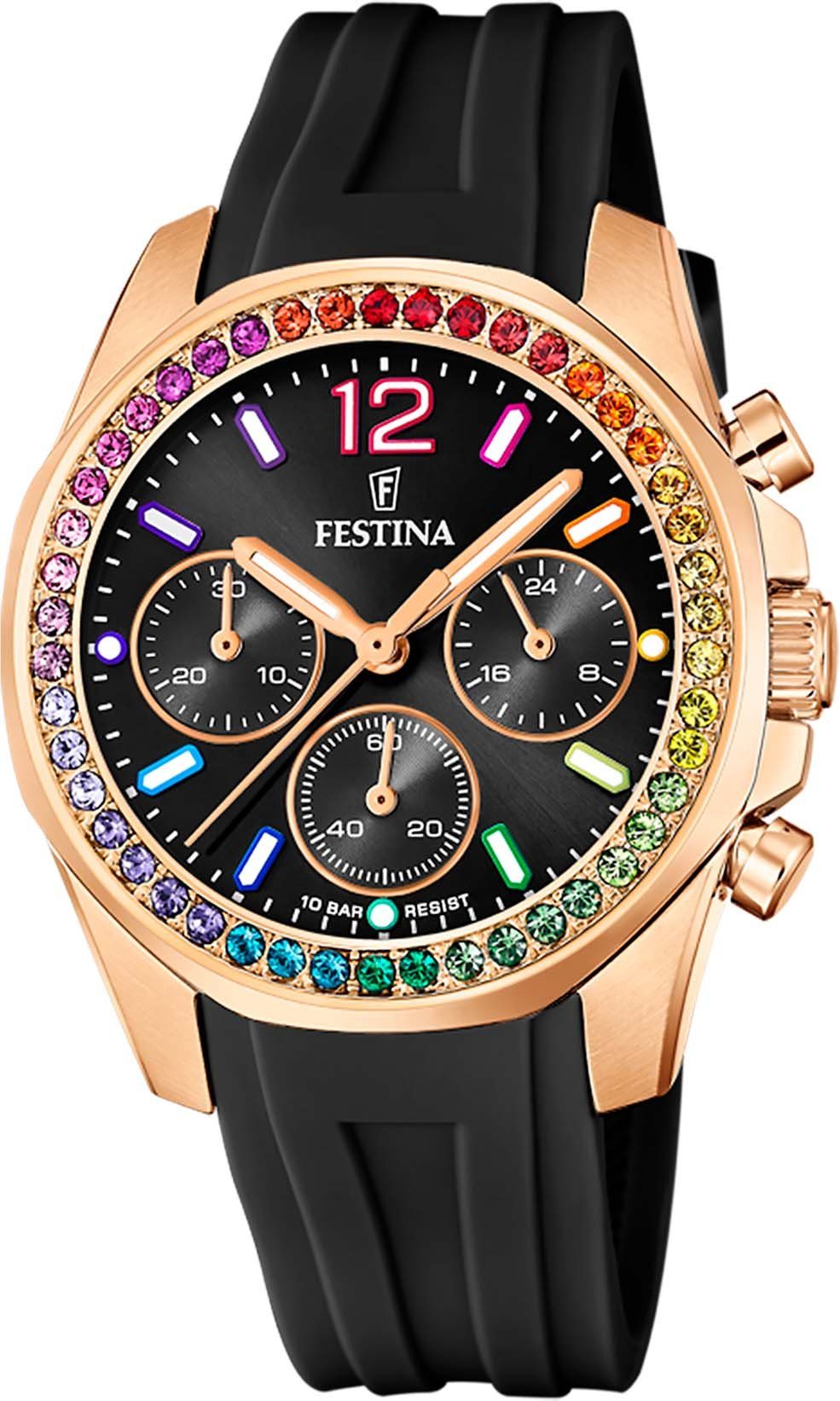 Festina Chronograaf Boyfriend, F20611/3 Horloge, quartz, dames, stopwatchfunctie, zirkonia...