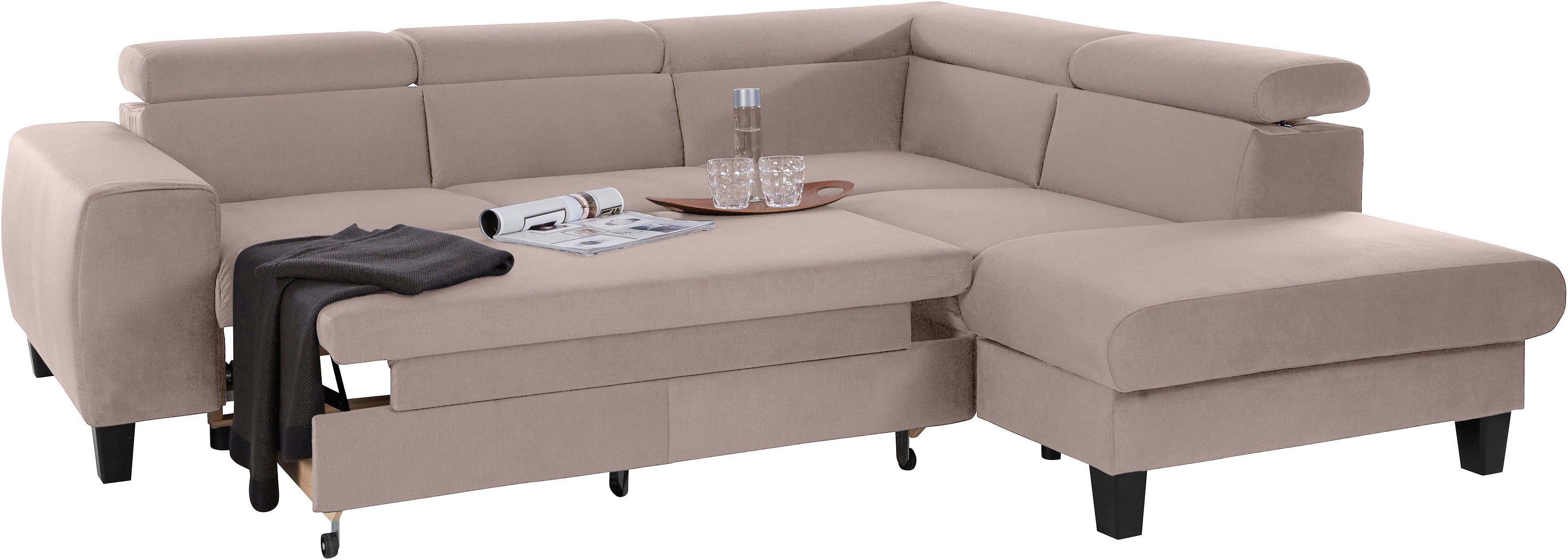 COTTA Hoekbank Morven L-vorm met hoofdeindeverstelling keuze met bedfunctie, bedlade & draadloze oplader
