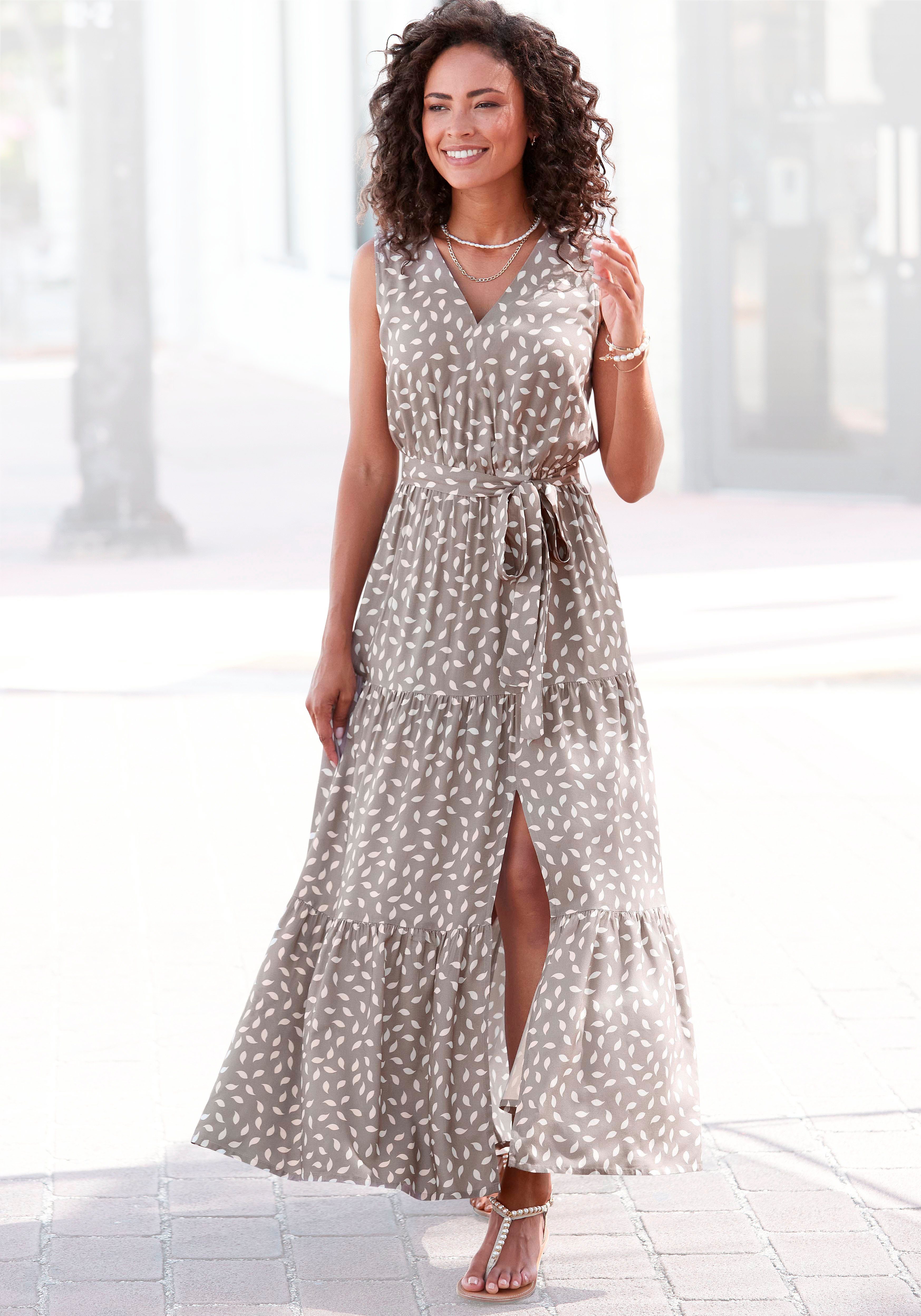 Vivance Maxi-jurk en all-over print, zomerjurk met split (Met een bindceintuur) dames maxi-jurken maat 42 bruin