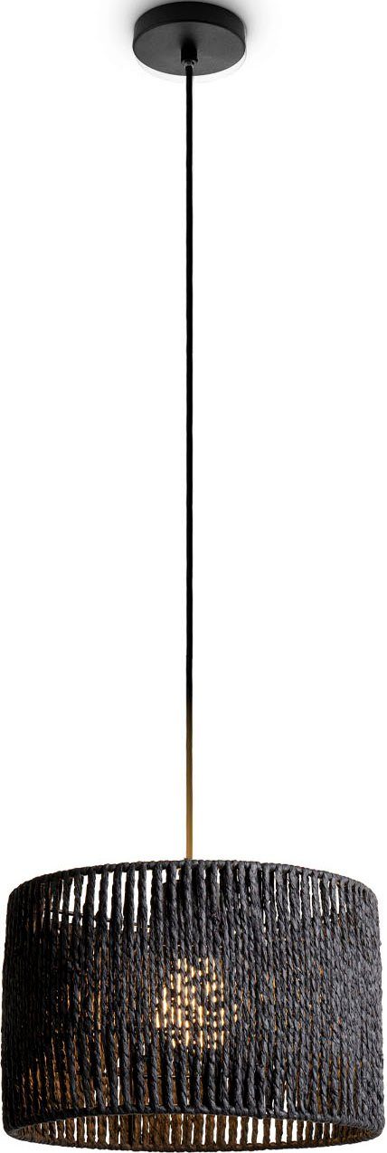 Paco Home Hanglamp Hugo Buena Woonkamer eetkamer rattan look Boho lampenkap papier hanglampen zwart