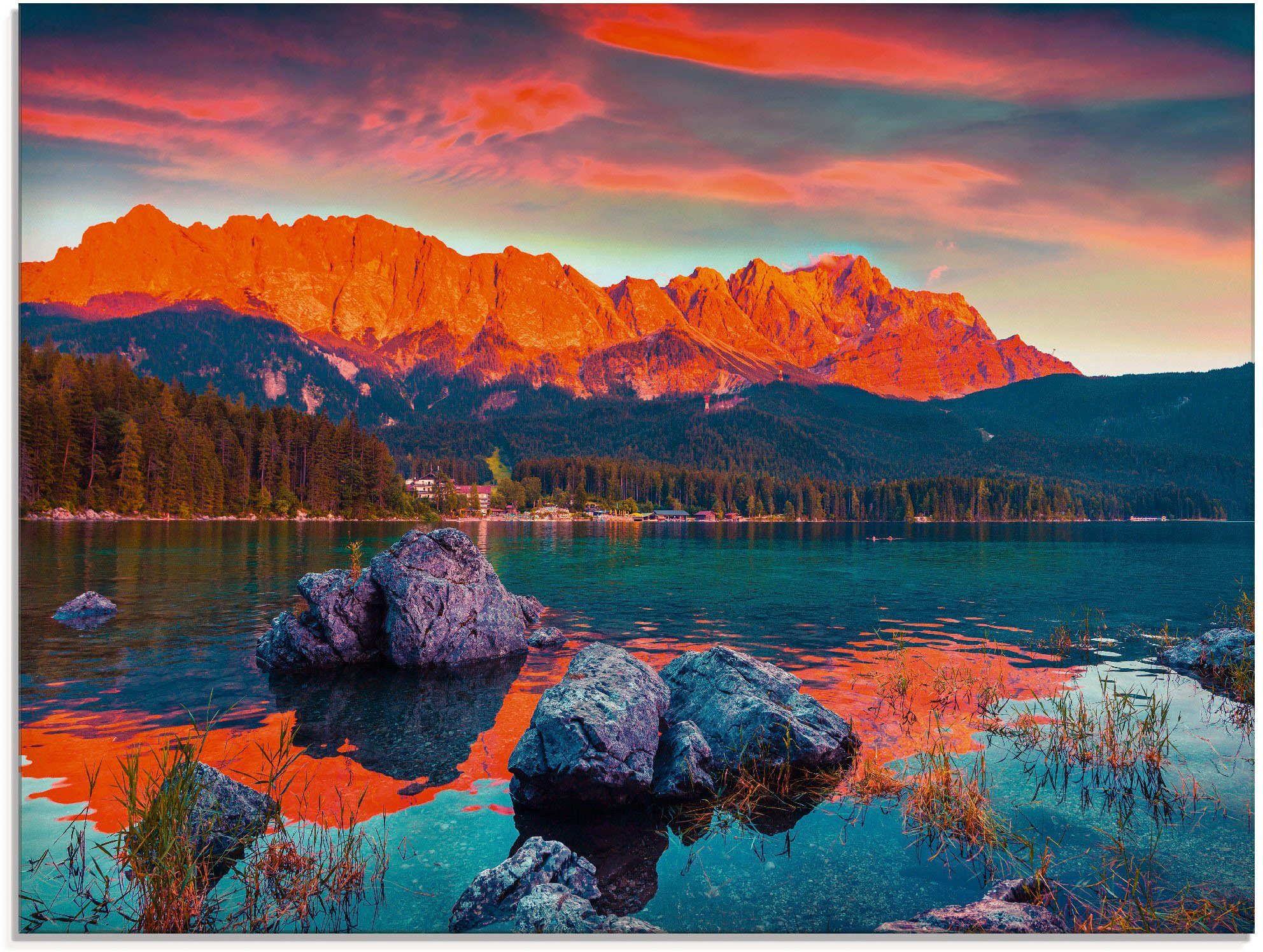 Artland Print op glas Veelkleurig zomers tafereel aan de Eibsee (1 stuk)