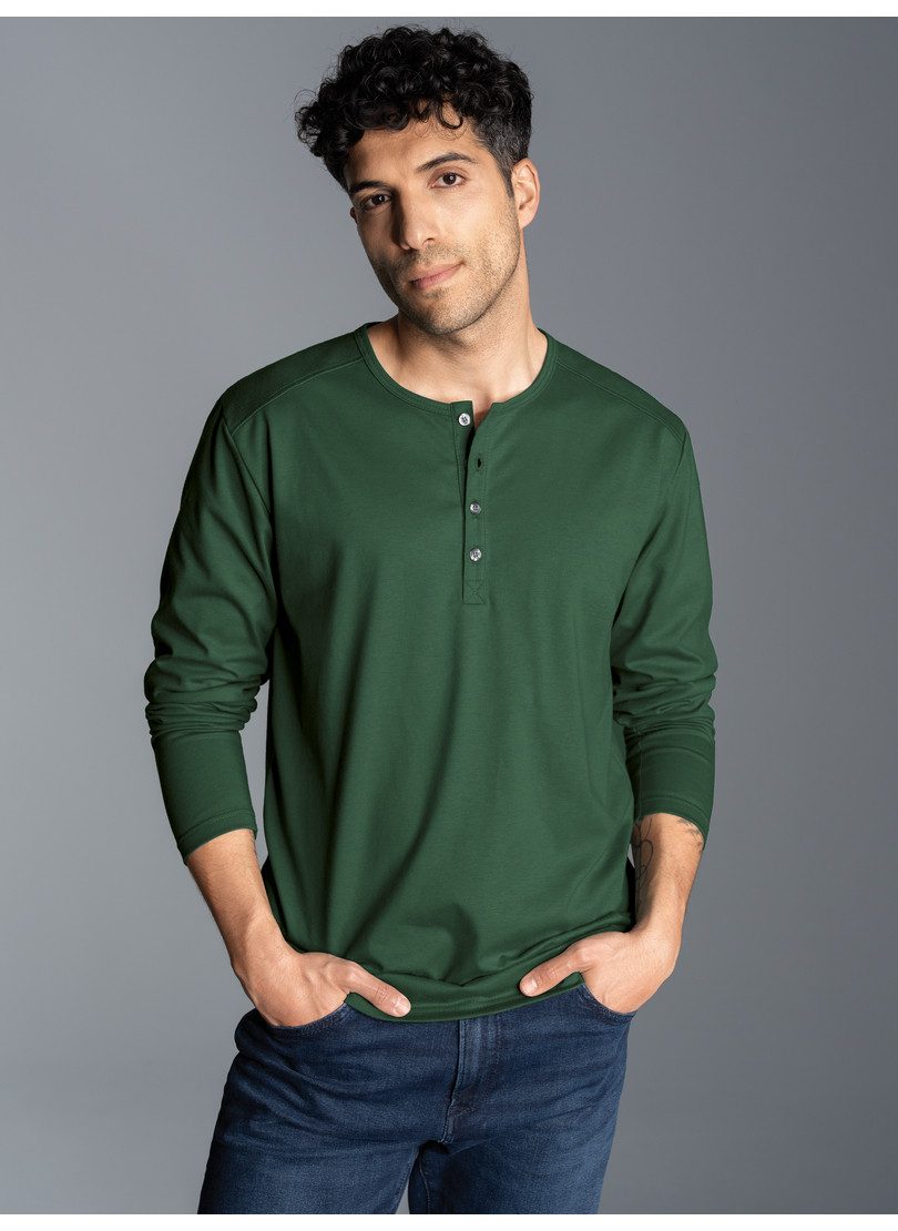 Trigema Longsleeve TRIGEMA shirt met lange mouwen en knoopsluiting (1-delig) heren t-shirts maat M groen