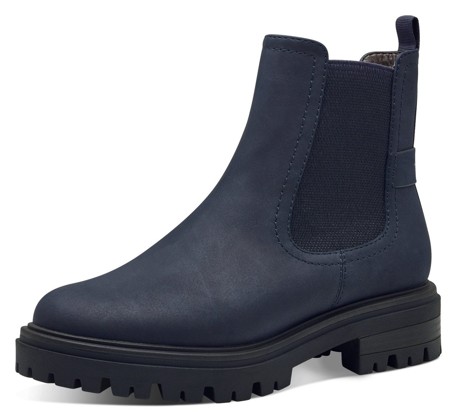 Tamaris Chelsea-boots blokhak, enkellaars, laarzen met textielband aan de hiel