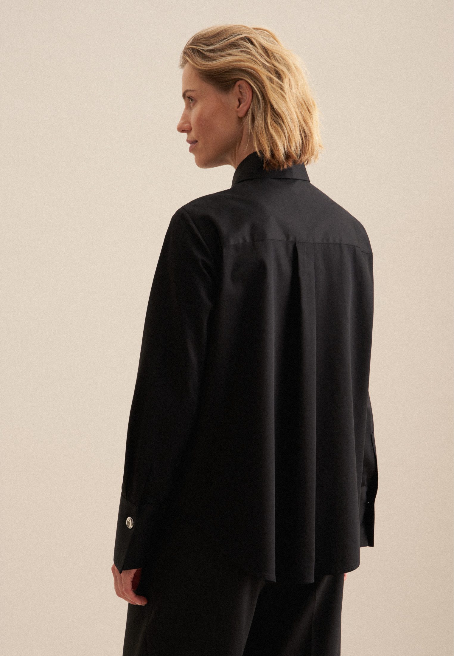 seidensticker Overhemdblouse Zwarte roos Lange mouwen kraag uni
