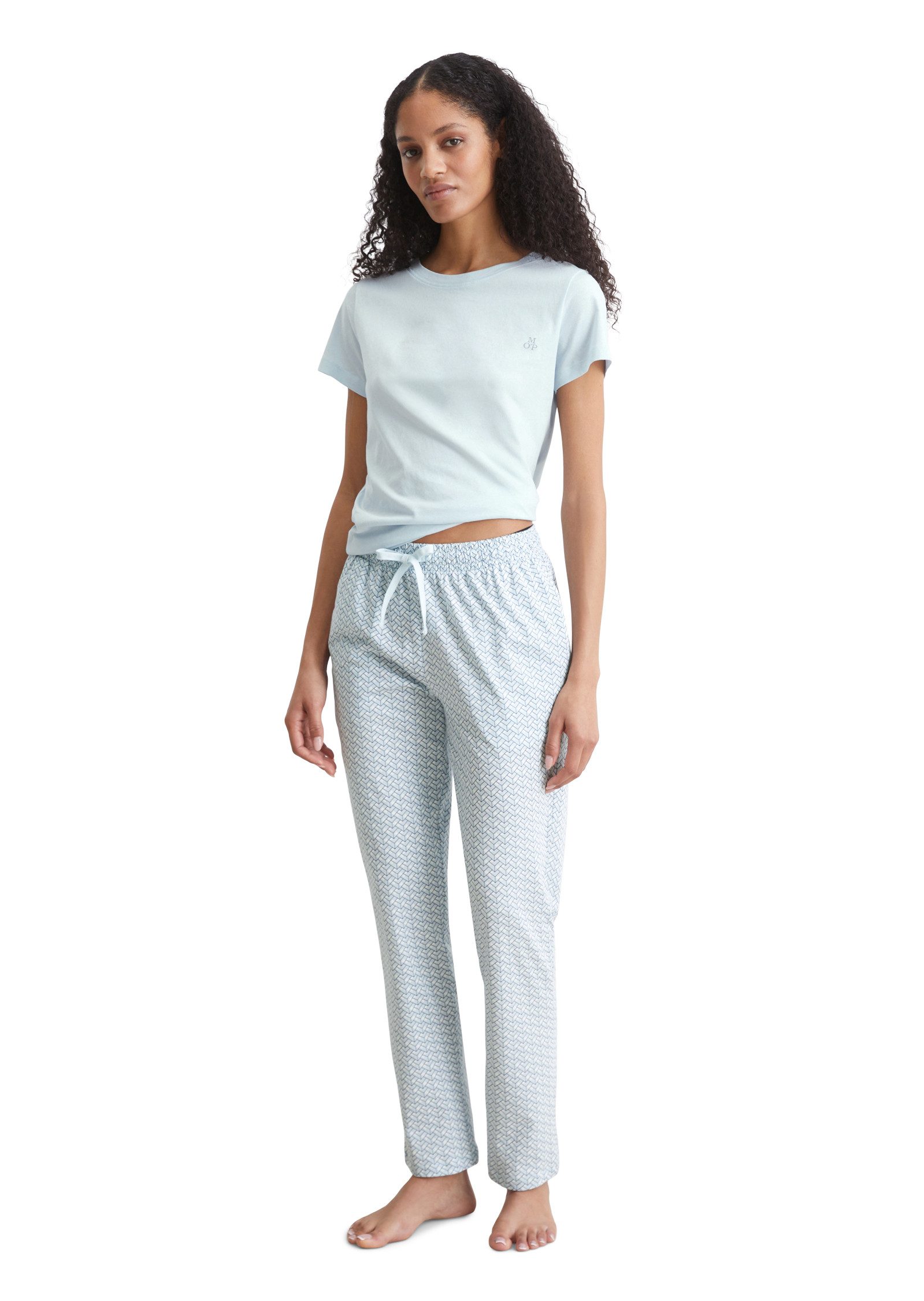 Marc O'Polo Pyjamabroek Mix & Match Cotton met klassiek alloverpatroon dames nachtkleding maat M blauw