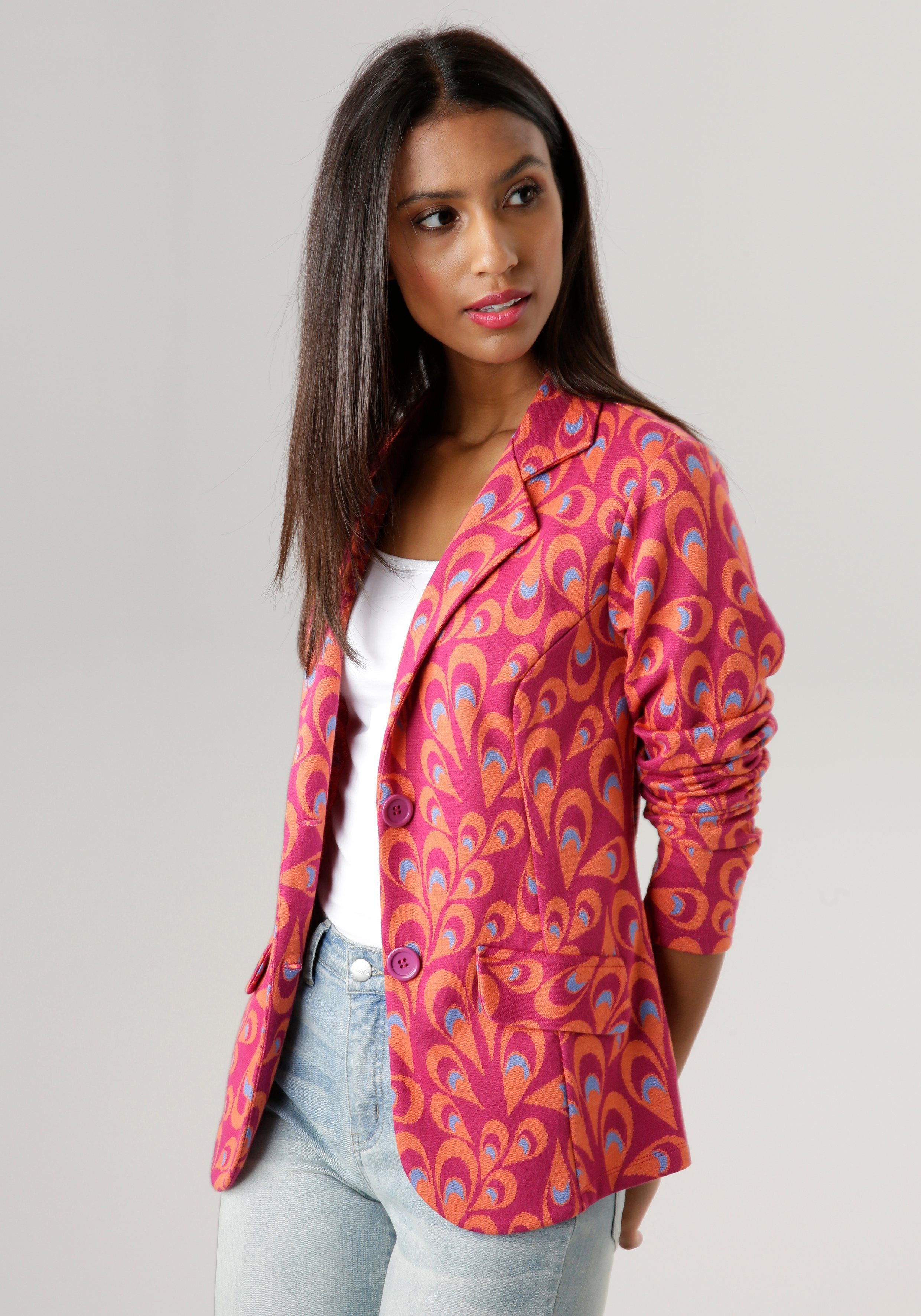 Aniston SELECTED Korte blazer met fantasierijk jacquardmotief