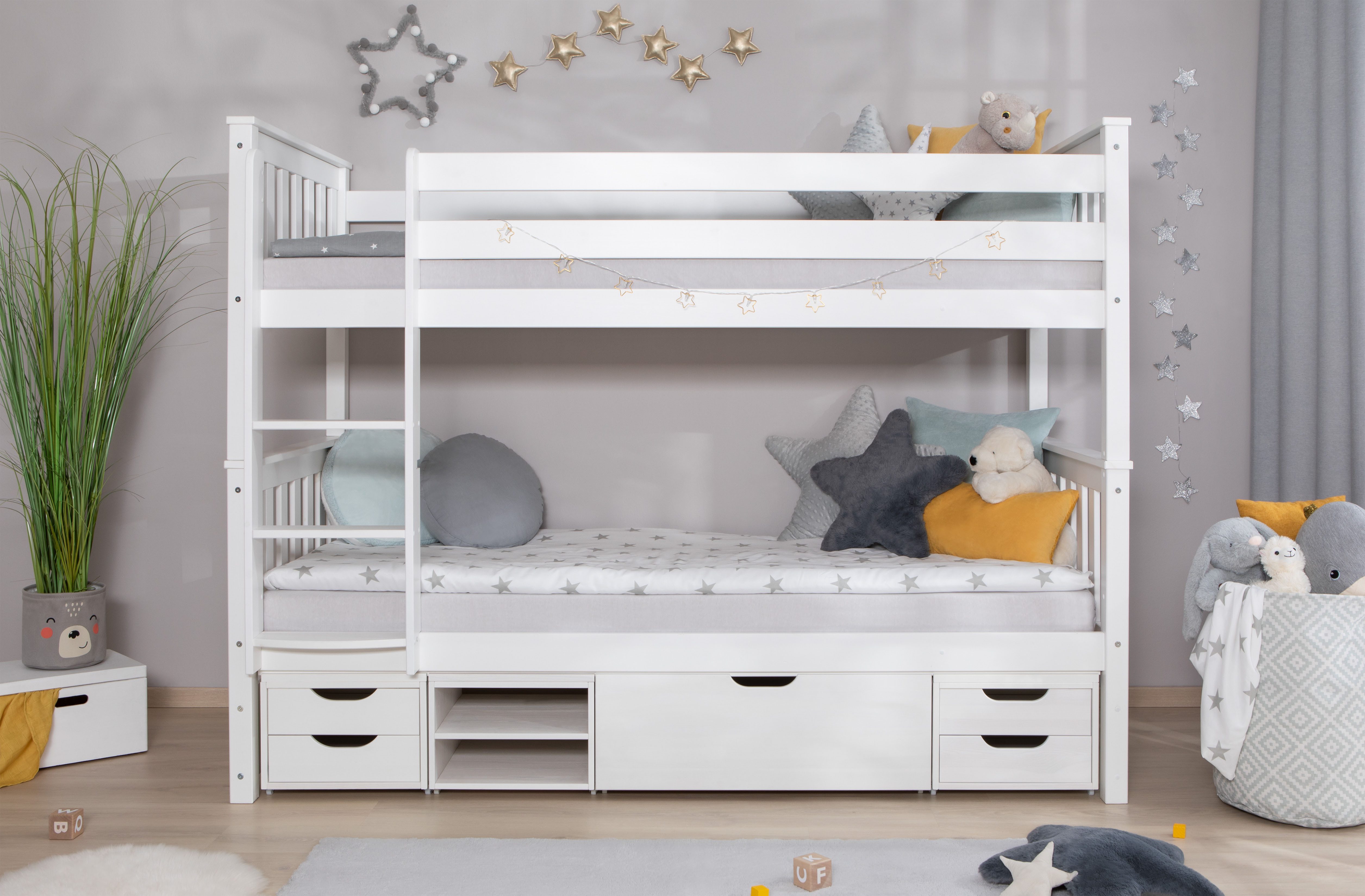 Ticaa Stapelbed Sammy met rolbodem en laden, marlies, grenen