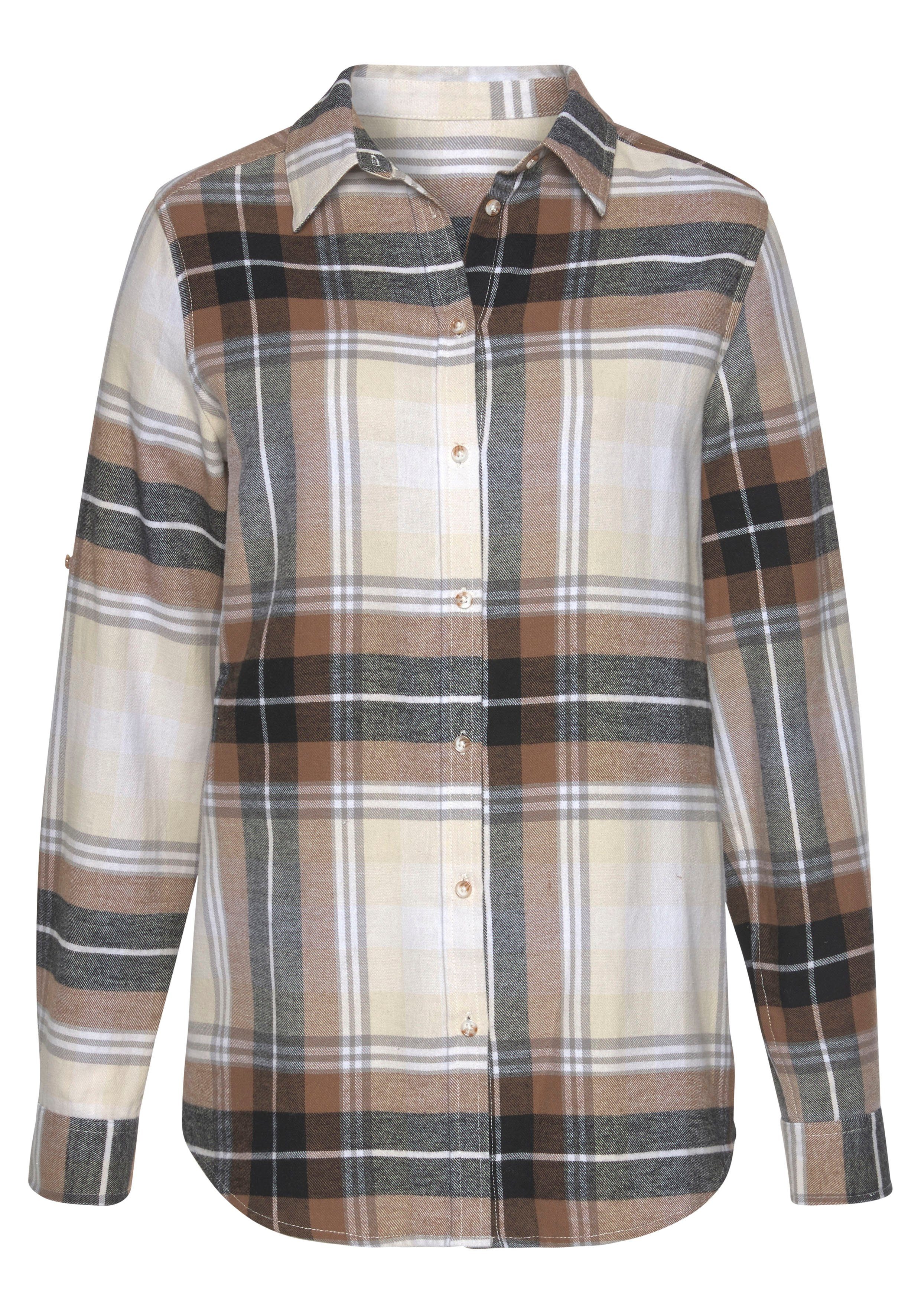 Buffalo Overhemdblouse van zachte flanel met blousekraag, flanellen shirt, ruitblouse