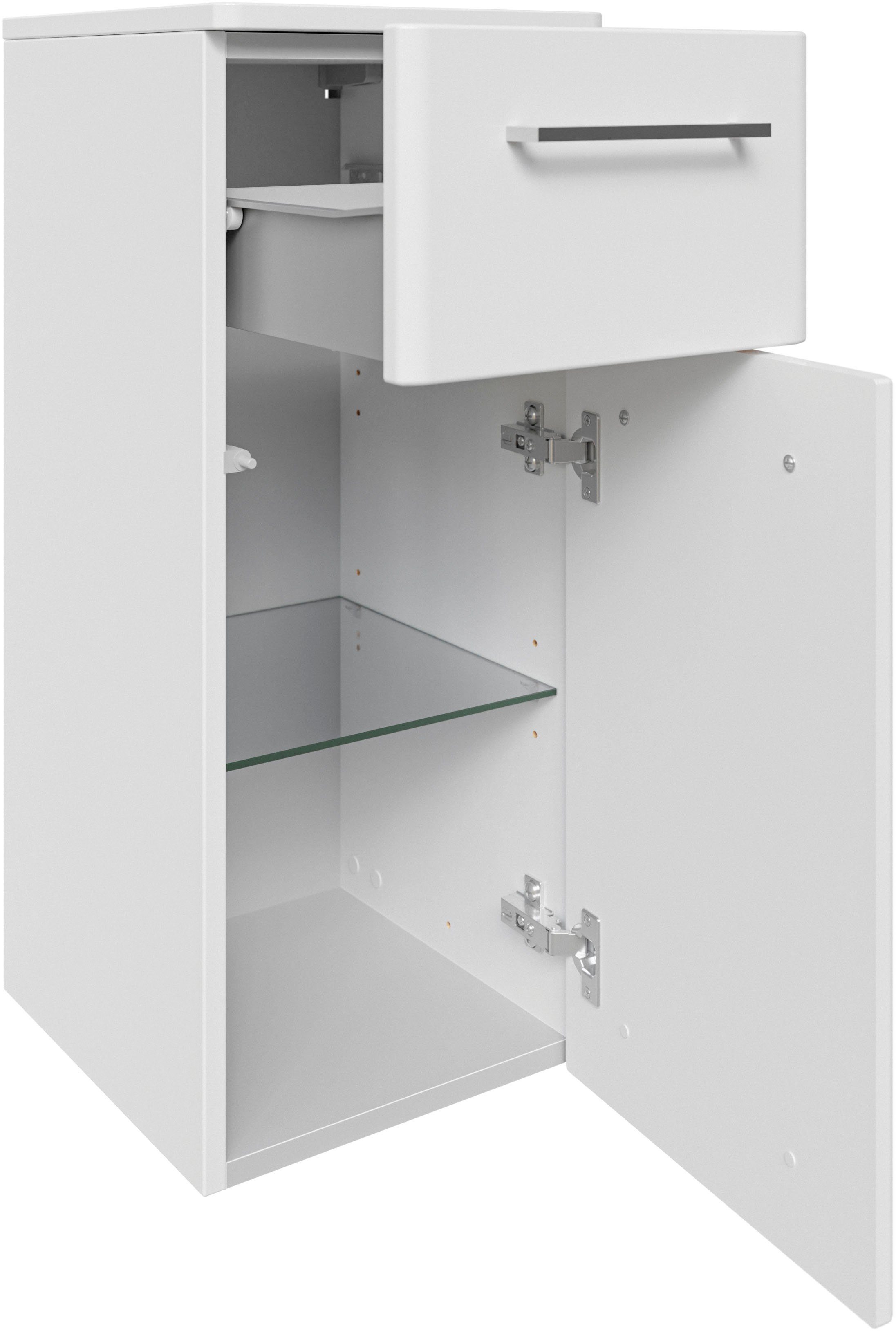 Saphir Badkamerserie Quickset 316 4-delig, keramieken wastafel met led-spiegelkast met onderkast, hangend kastje, 5 deuren, 1 klep, inclusief deurdemper (5-delig)