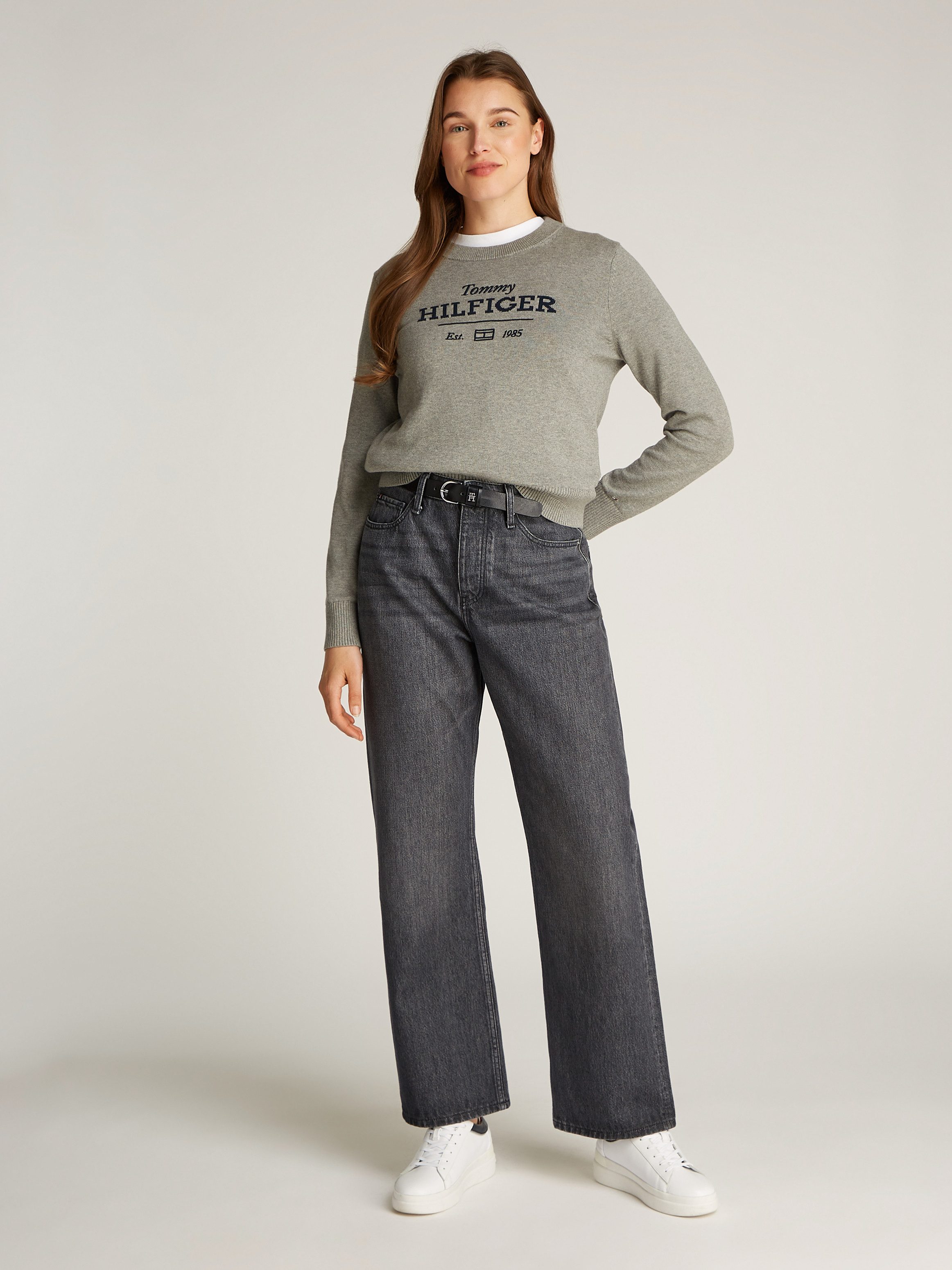 Tommy Hilfiger Straight jeans CLASSIC STRAIGHT RW ECRU met logo-badge, in enkel-lengte