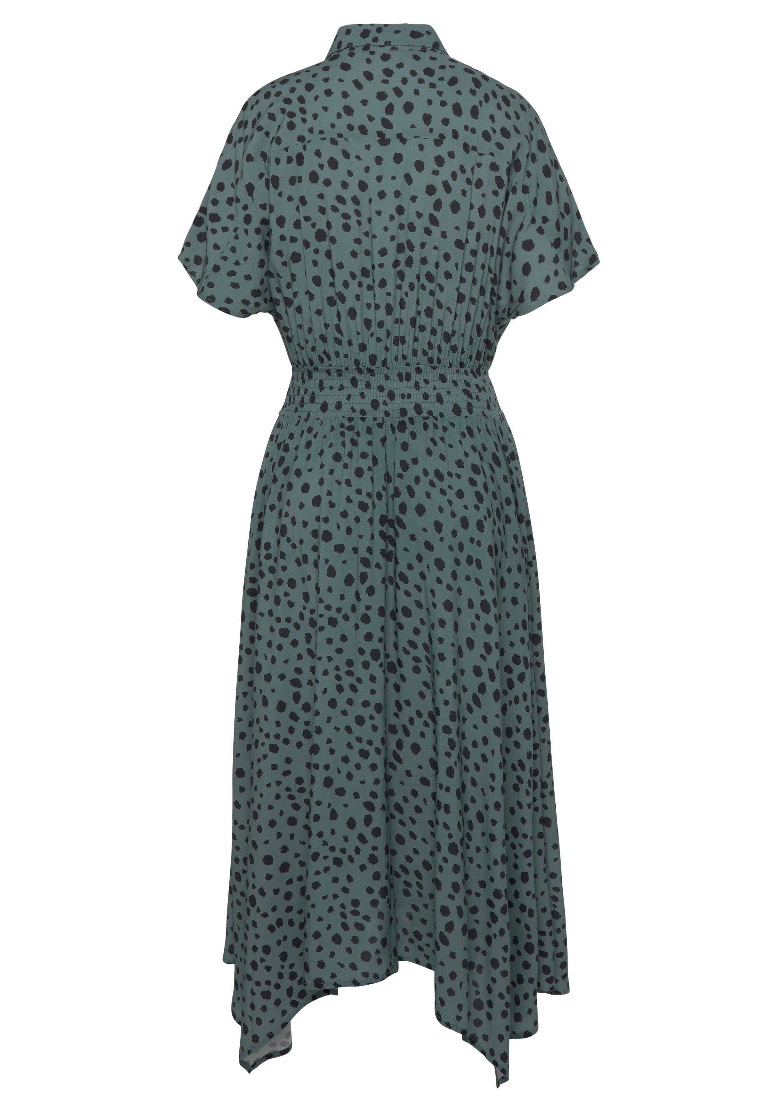 Lascana Gedessineerde jurk met stippenprint asymmetrische zoom
