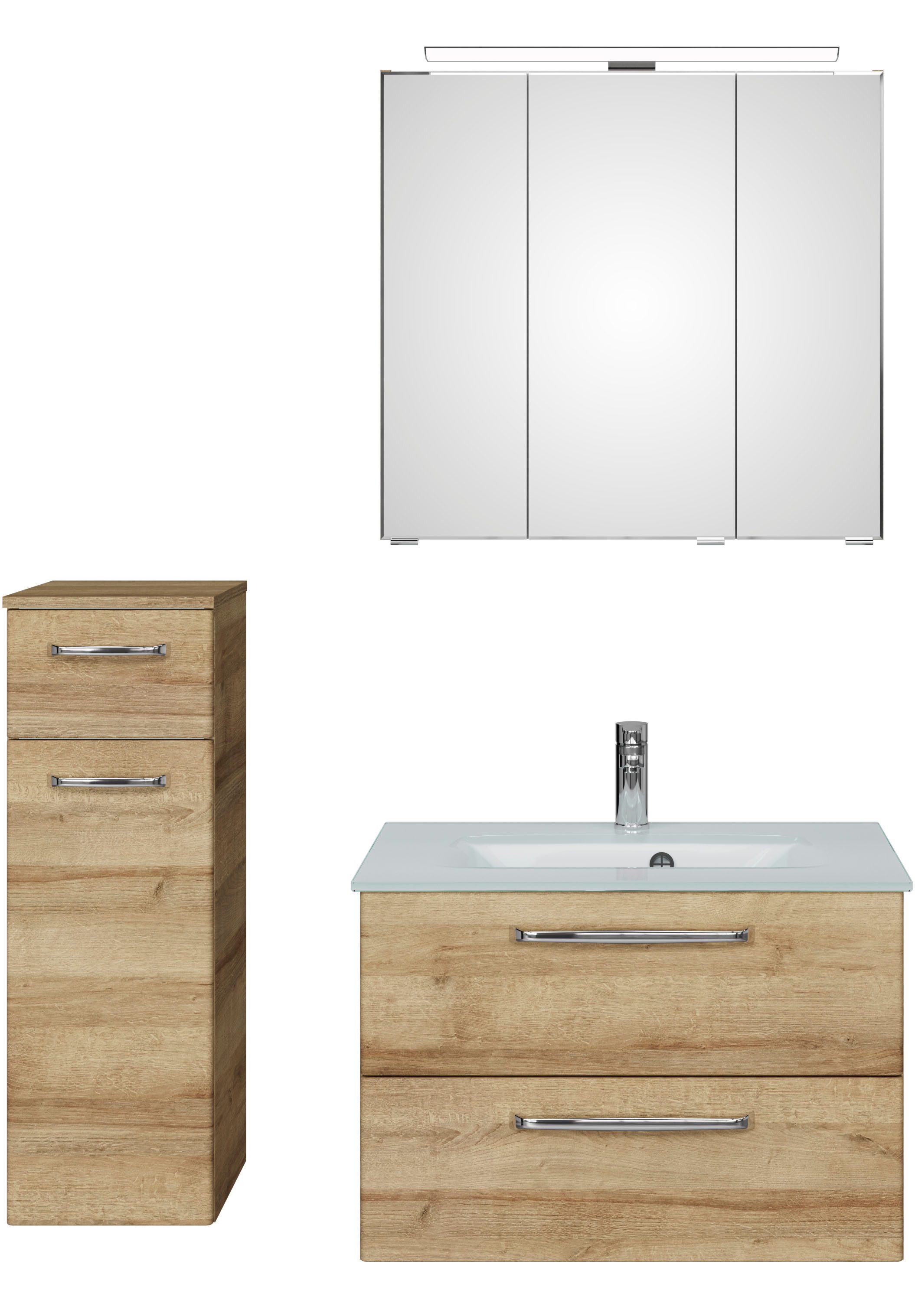 Saphir Badmeubelset Trentino 3-delig glas wasbak met LED spiegelkast (4 stuks)