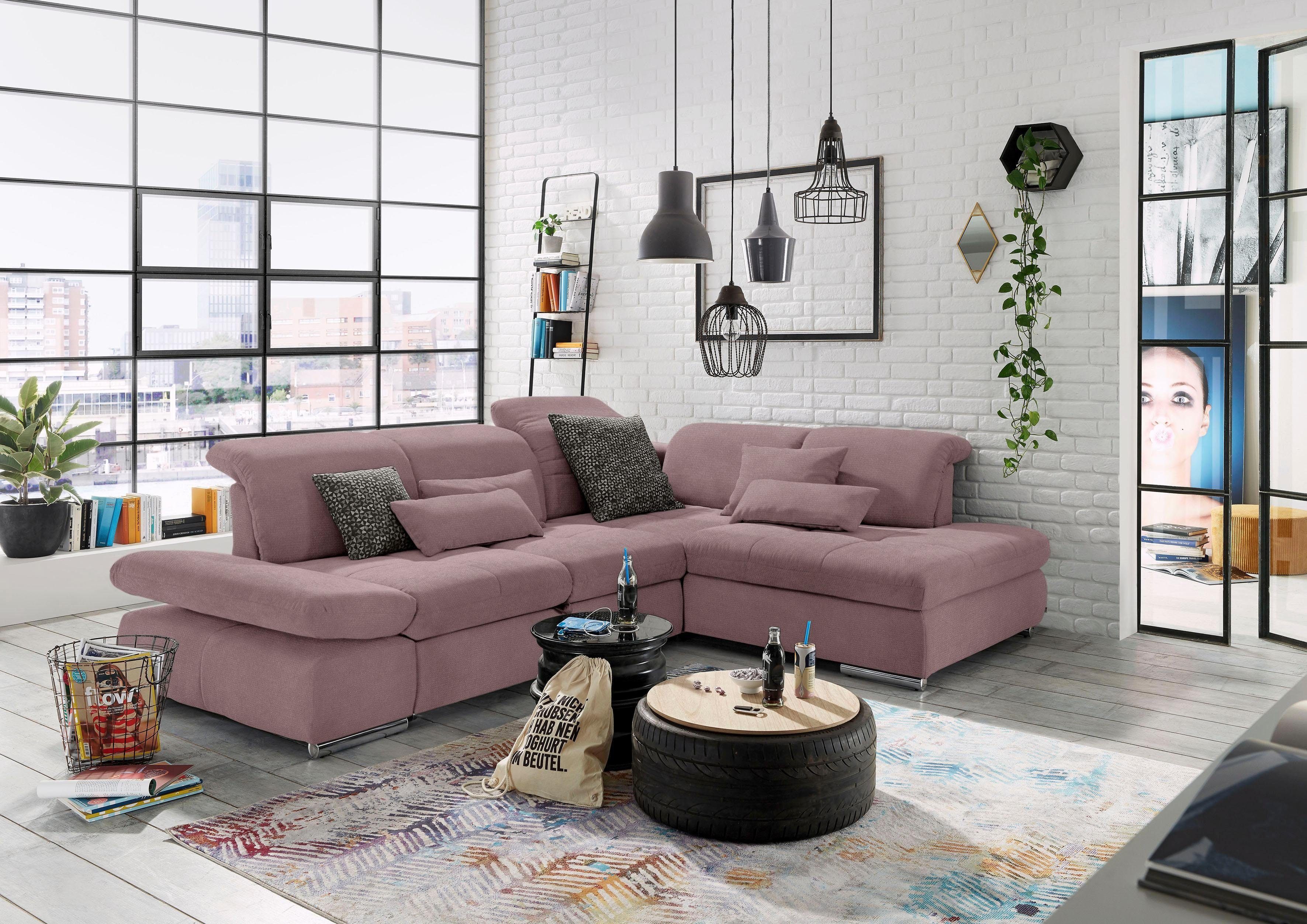 set one by Musterring Hoekbank SO4100 V met verstelbare hoofdeinden, optioneel met functies, cord bekleding