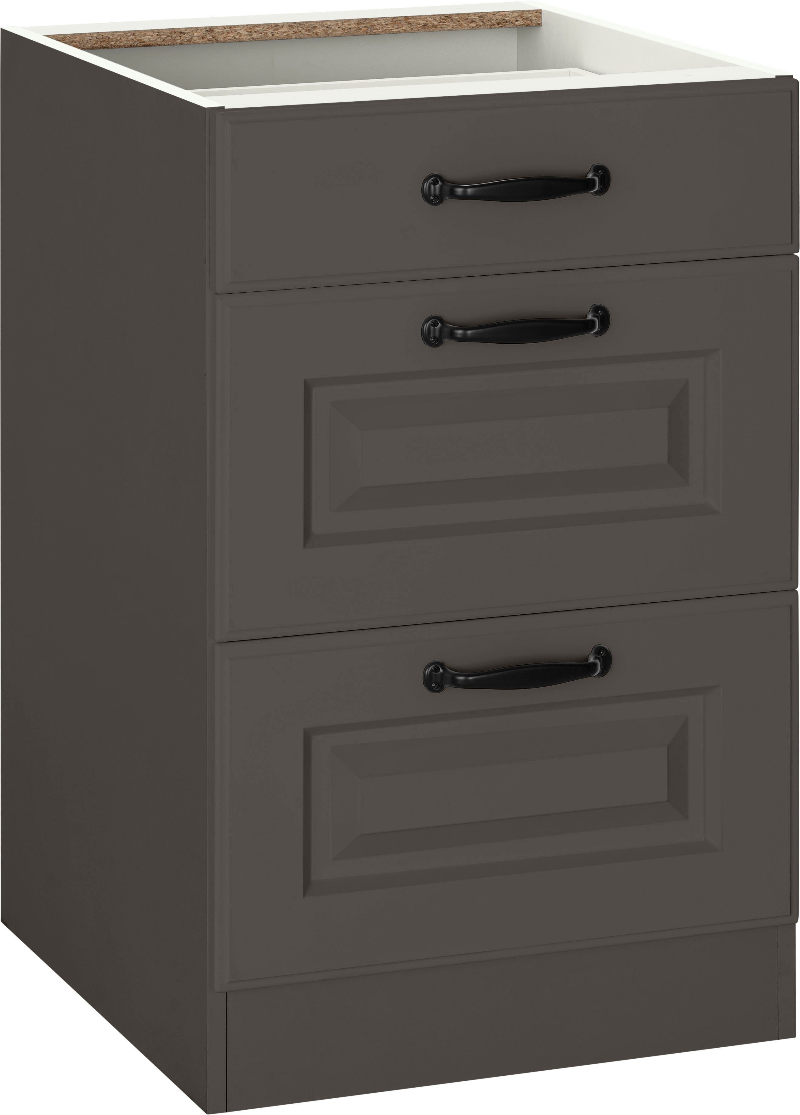 wiho Küchen Lade-onderkast Erla 50 cm breed met paneelfront, 2 grote laden, zonder werkblad keukenkasten grijs