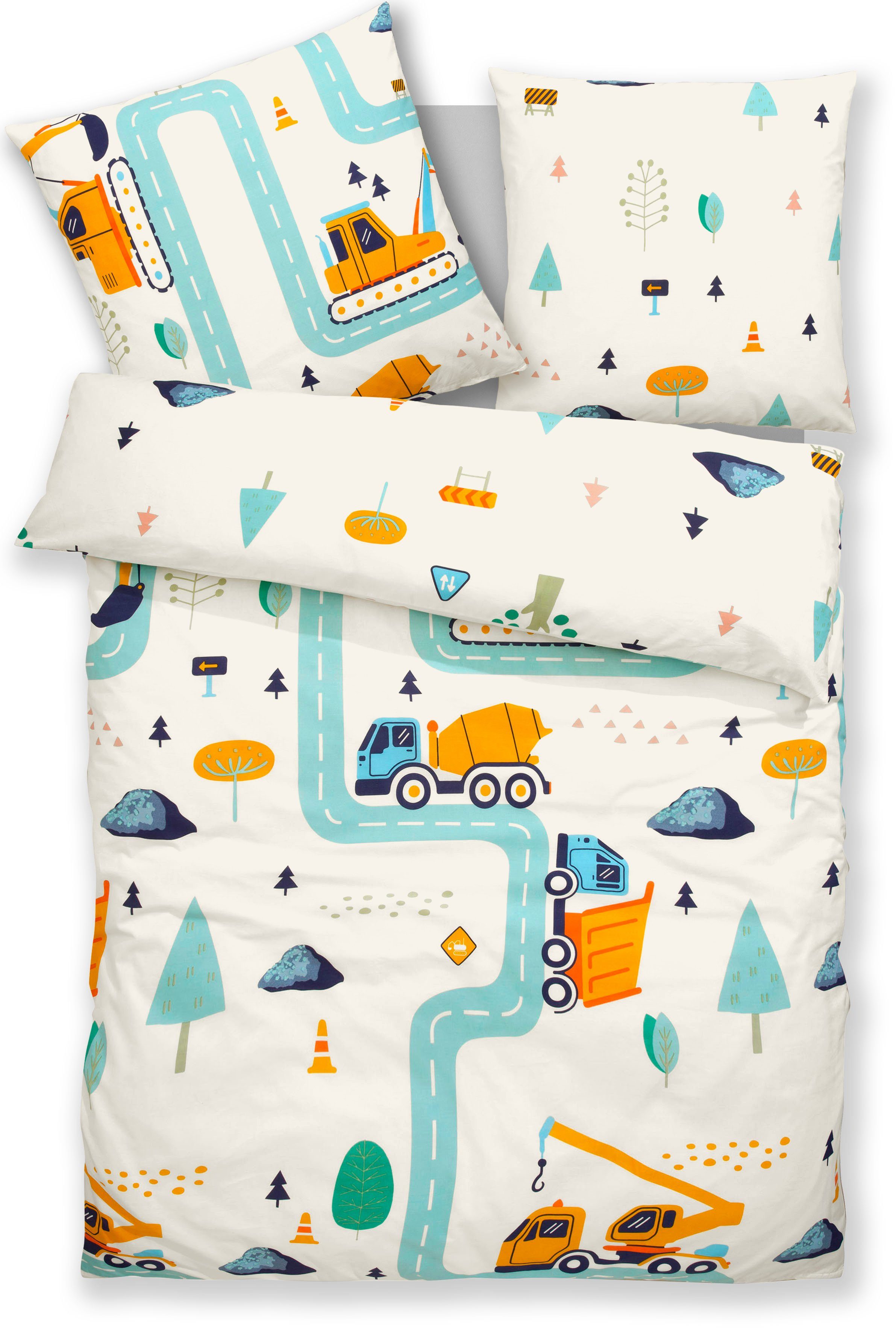 Lüttenhütt Kinderovertrekset Cuddlee in veel ontwerpen: dino, eenhoorn, ruimte, bouwplaats, hart, tractor, safari (2-delig)
