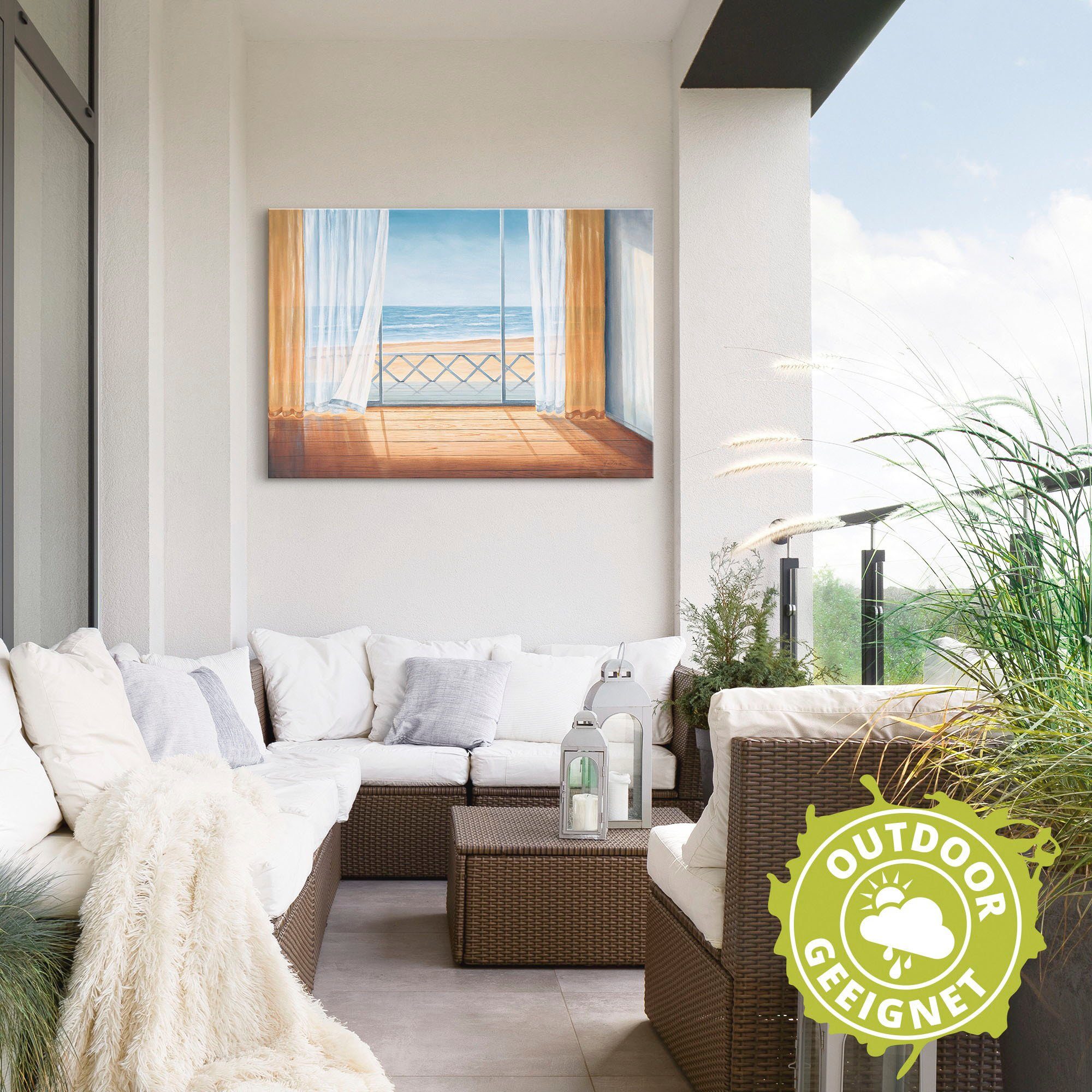 Artland Artprint Terras met zeezicht als artprint van aluminium, artprint voor buiten, artprint op linnen in verschillende maten